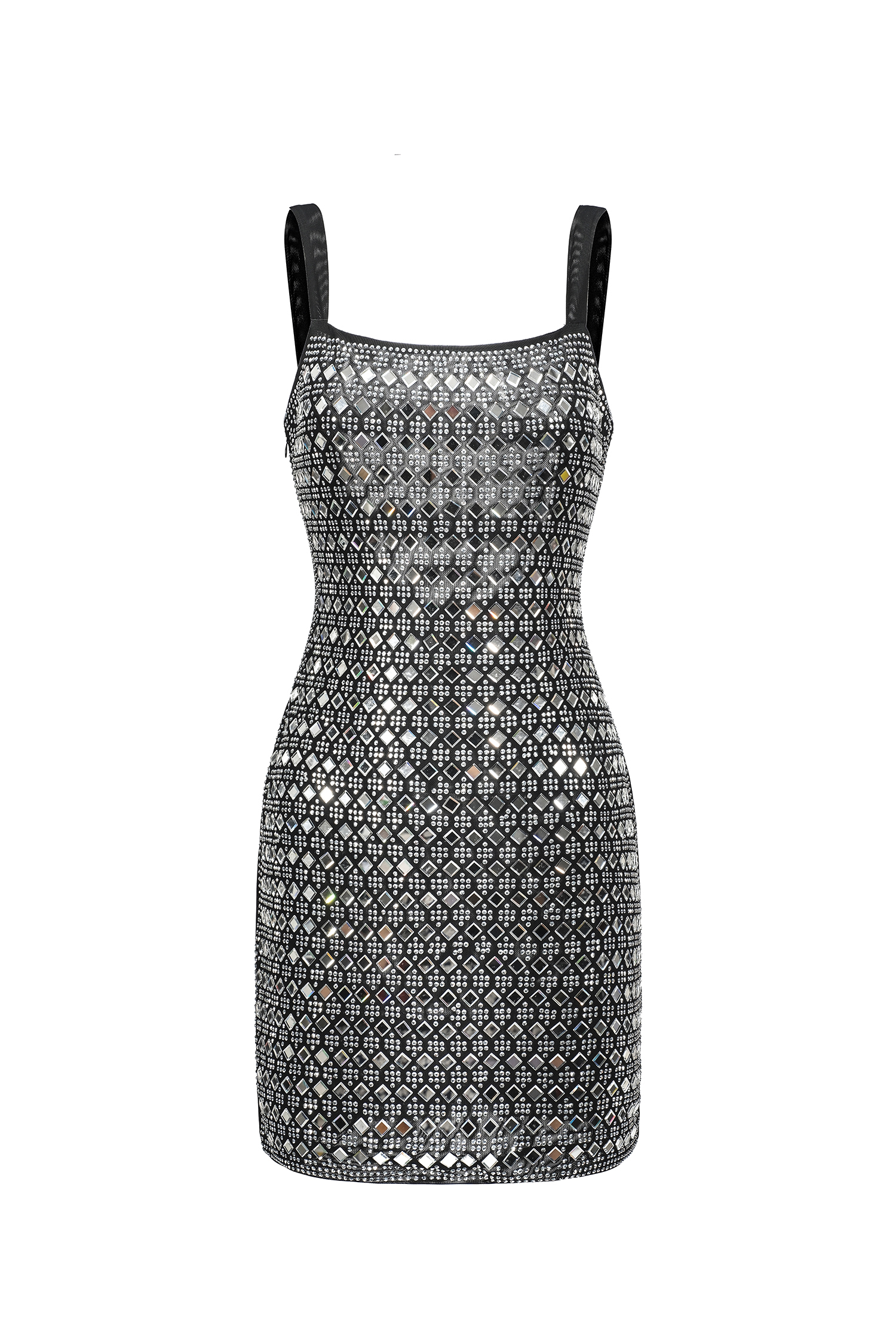 Darcy Rhinestones Halter Bandage Mini Dress -  Black