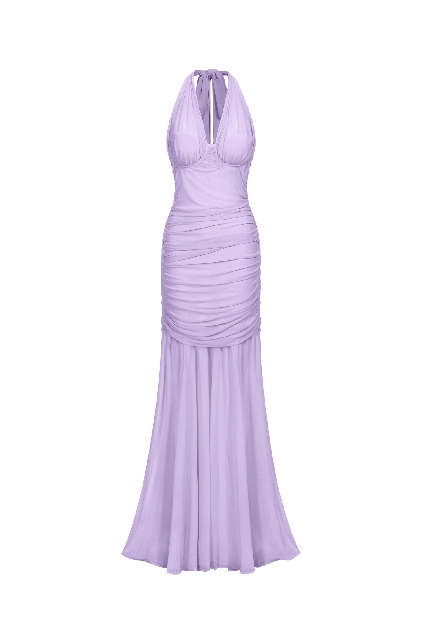 Ulasa Sleeveless Ruched Mesh Purple Maxi Dress