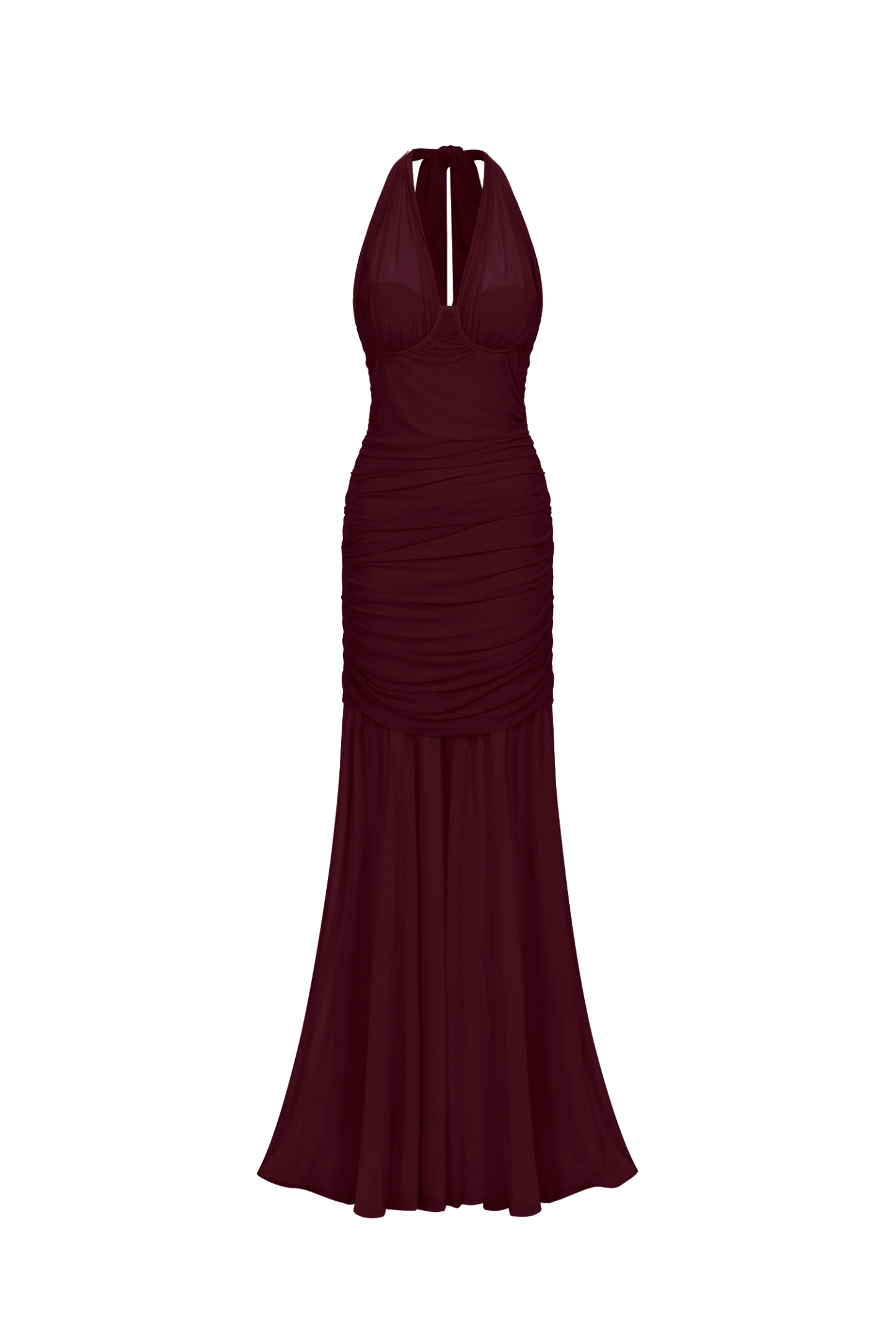 Ulasa Sleeveless Ruched Mesh Red Maxi Dress