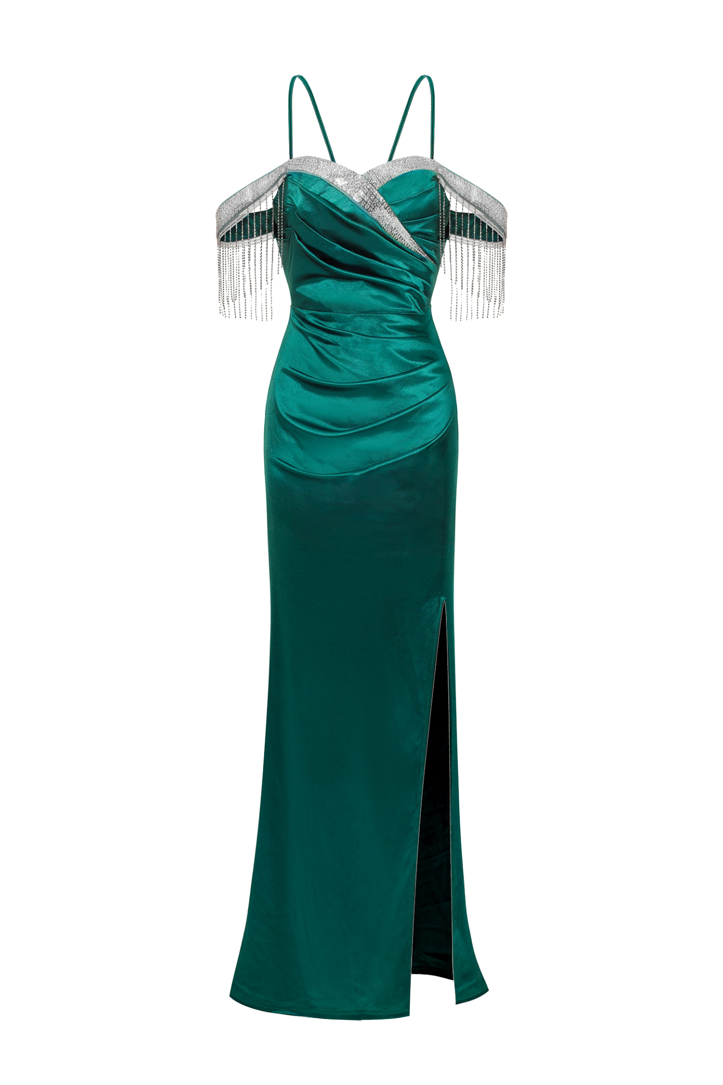 Kimberley Sequins Fringe Slit Maxi Dress - Green