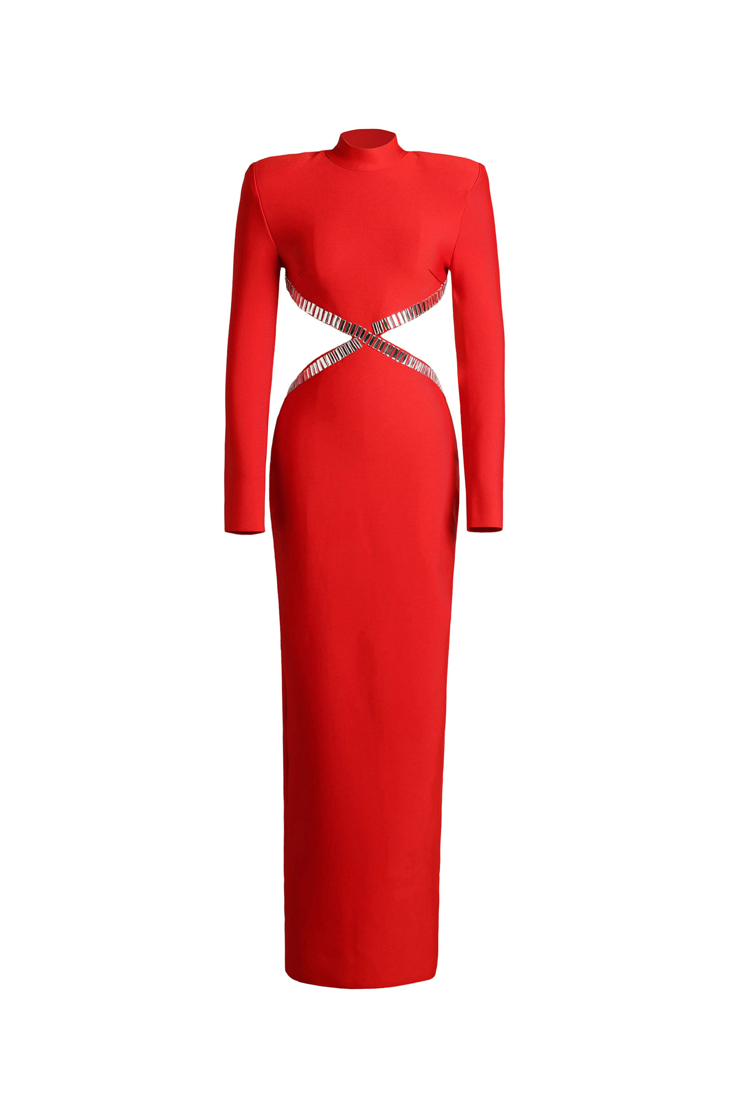 Miyasa Cut Out Padded Shoulder Bandage Maxi Dress