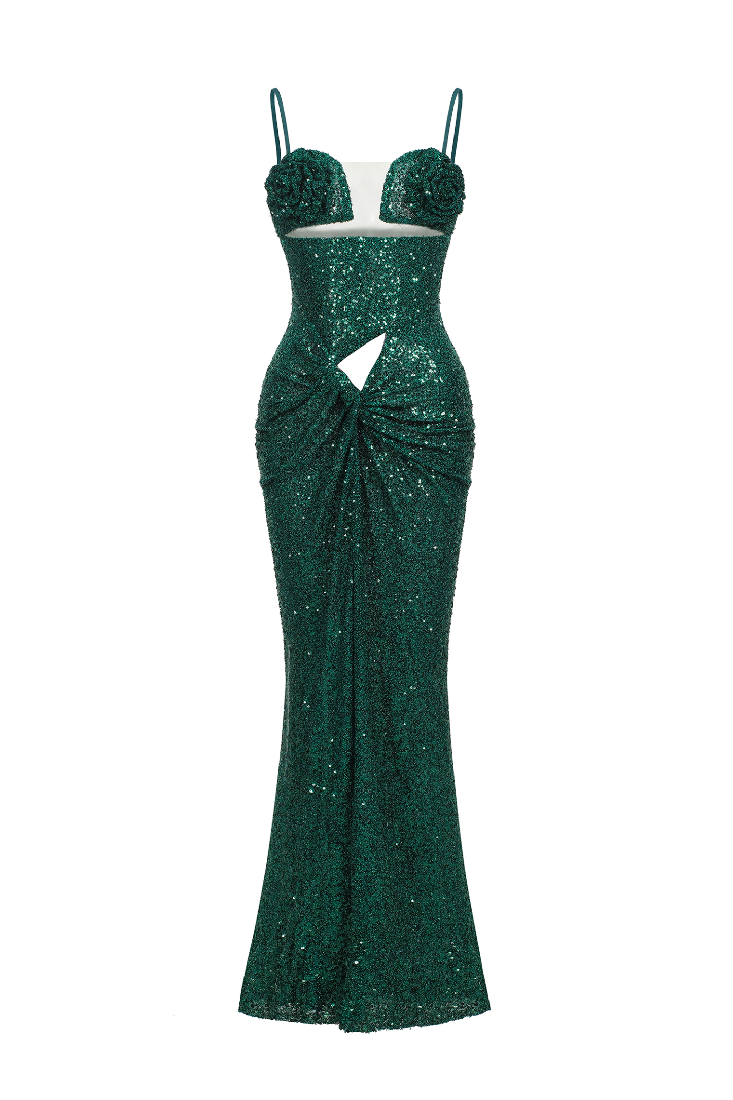 Megan Flower Cut Out Twist Slit Maxi Dress - Green