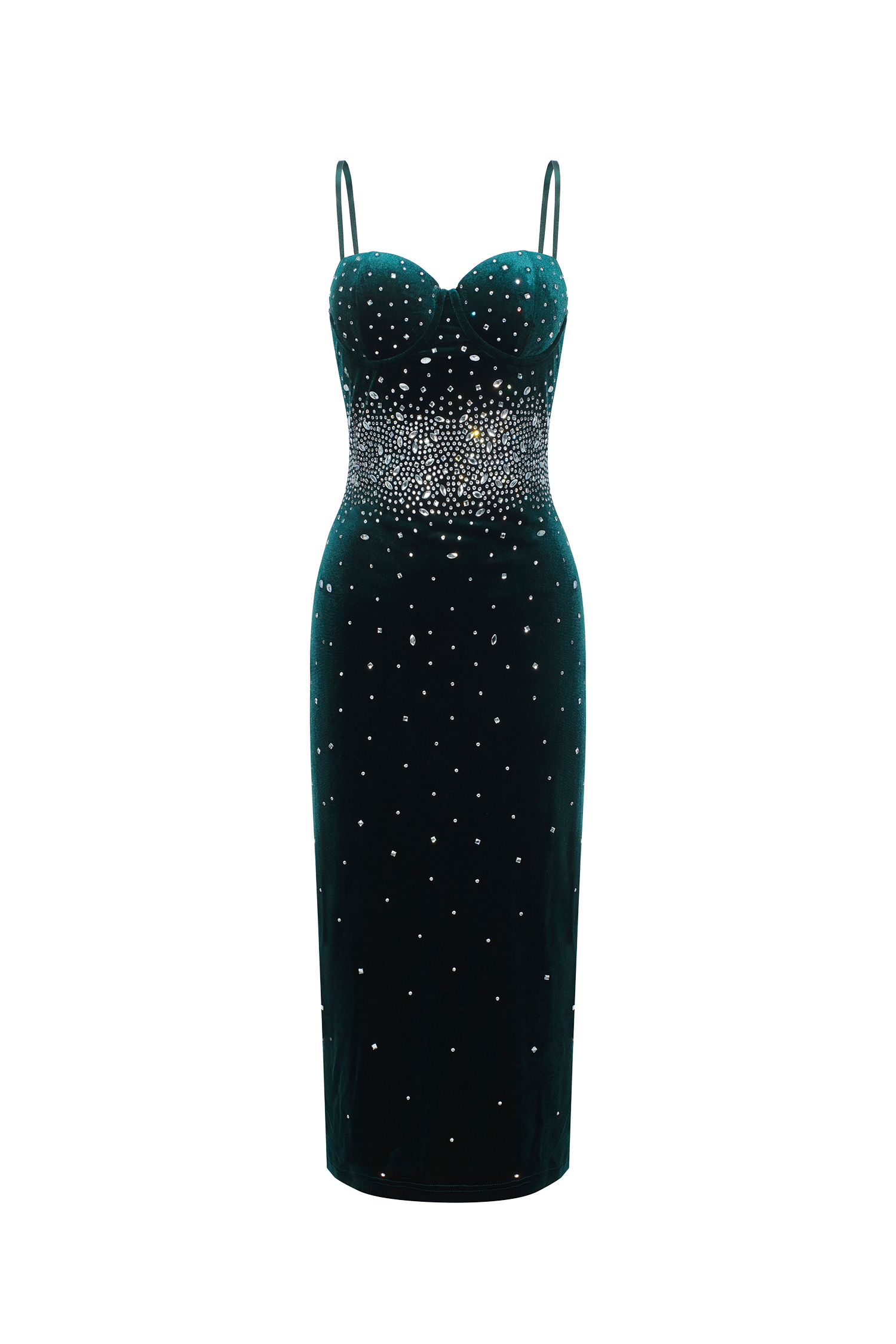 Lasa Corset Waist Rhinestone Midi Dress