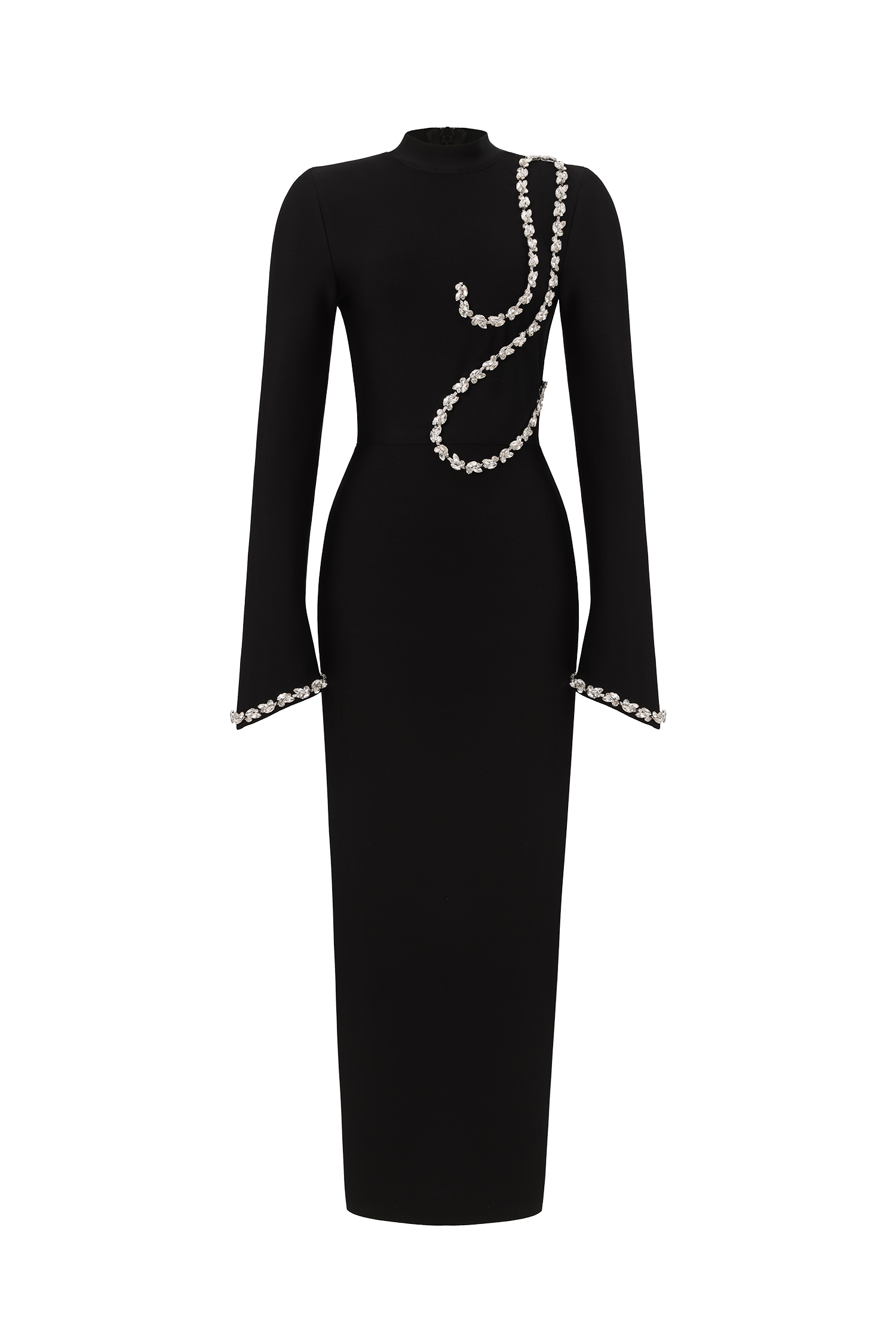 Hutuny Diamond Setting Long Sleeve Bandage Maxi Dress