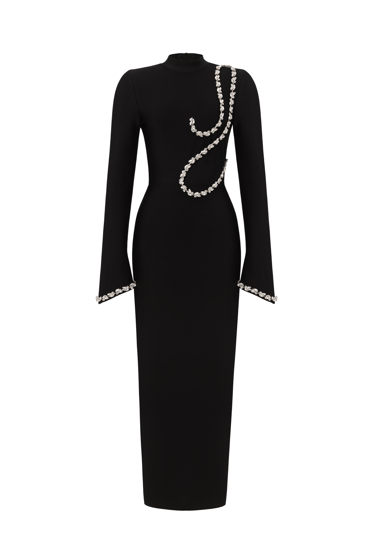 Hutuny Diamond Setting Long Sleeve Bandage Maxi Dress