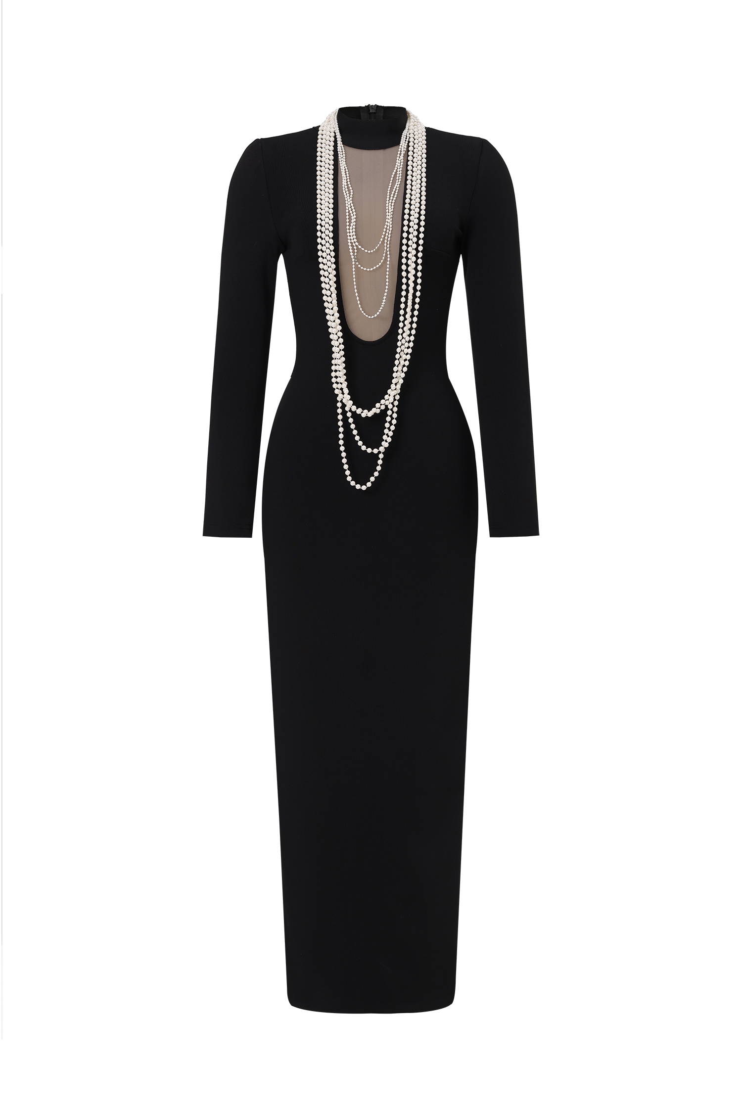 Gabriella Pearl Long Sleeves Slim Bandage Maxi Dress