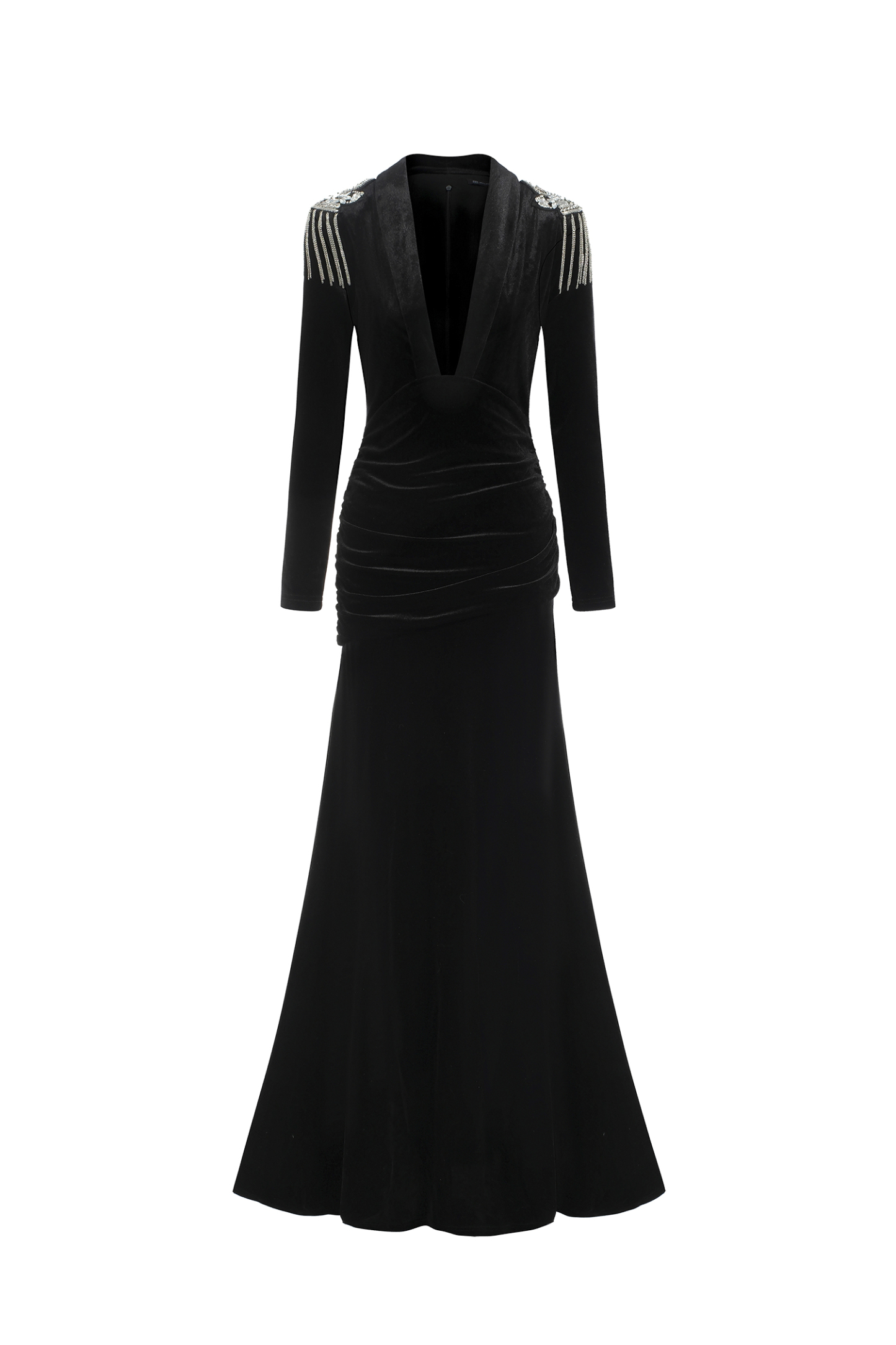 Fanny Deep-V High Slit Velvet Maxi Dress