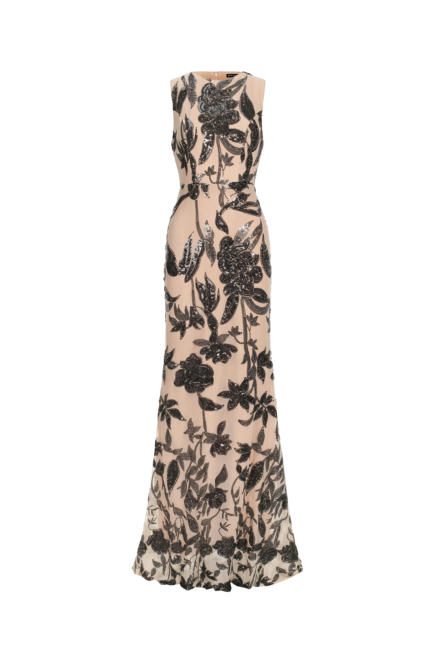 Hiata Sleeveless Sequin Flowers Maxi Dress
