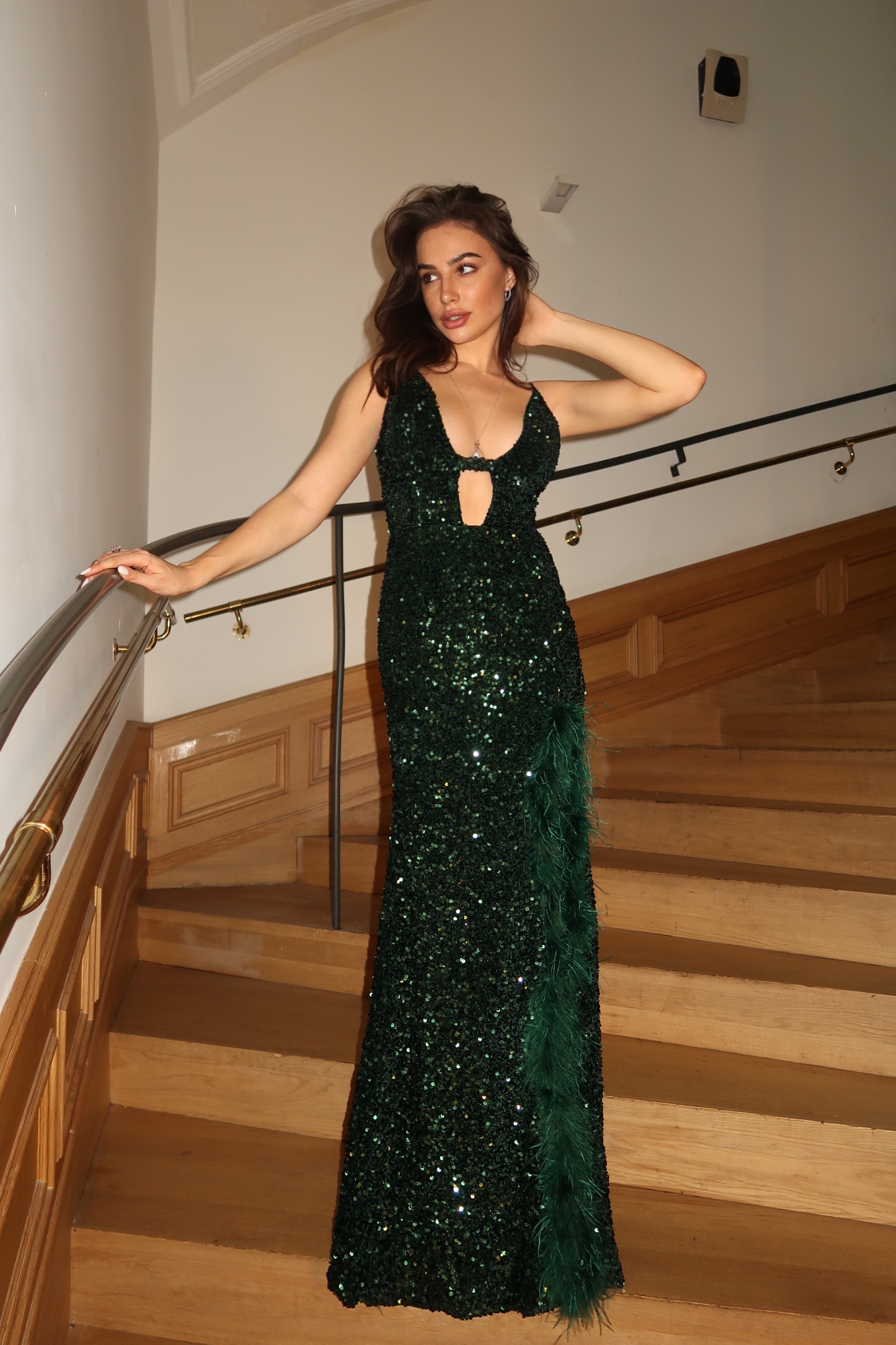 Keeli Sequins Plume Maxi Dress
