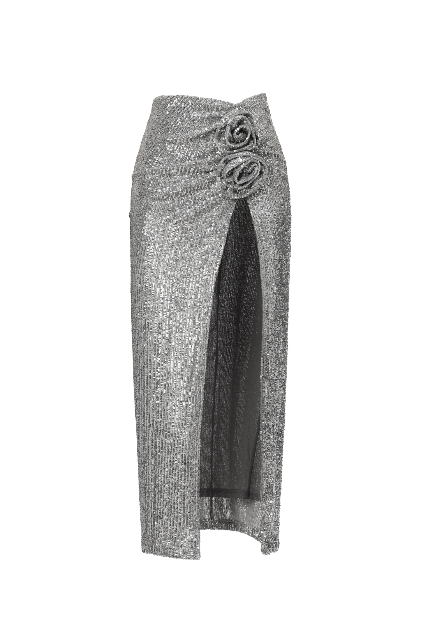 Kaci Flowers Sequin High Slit Maxi Skirt