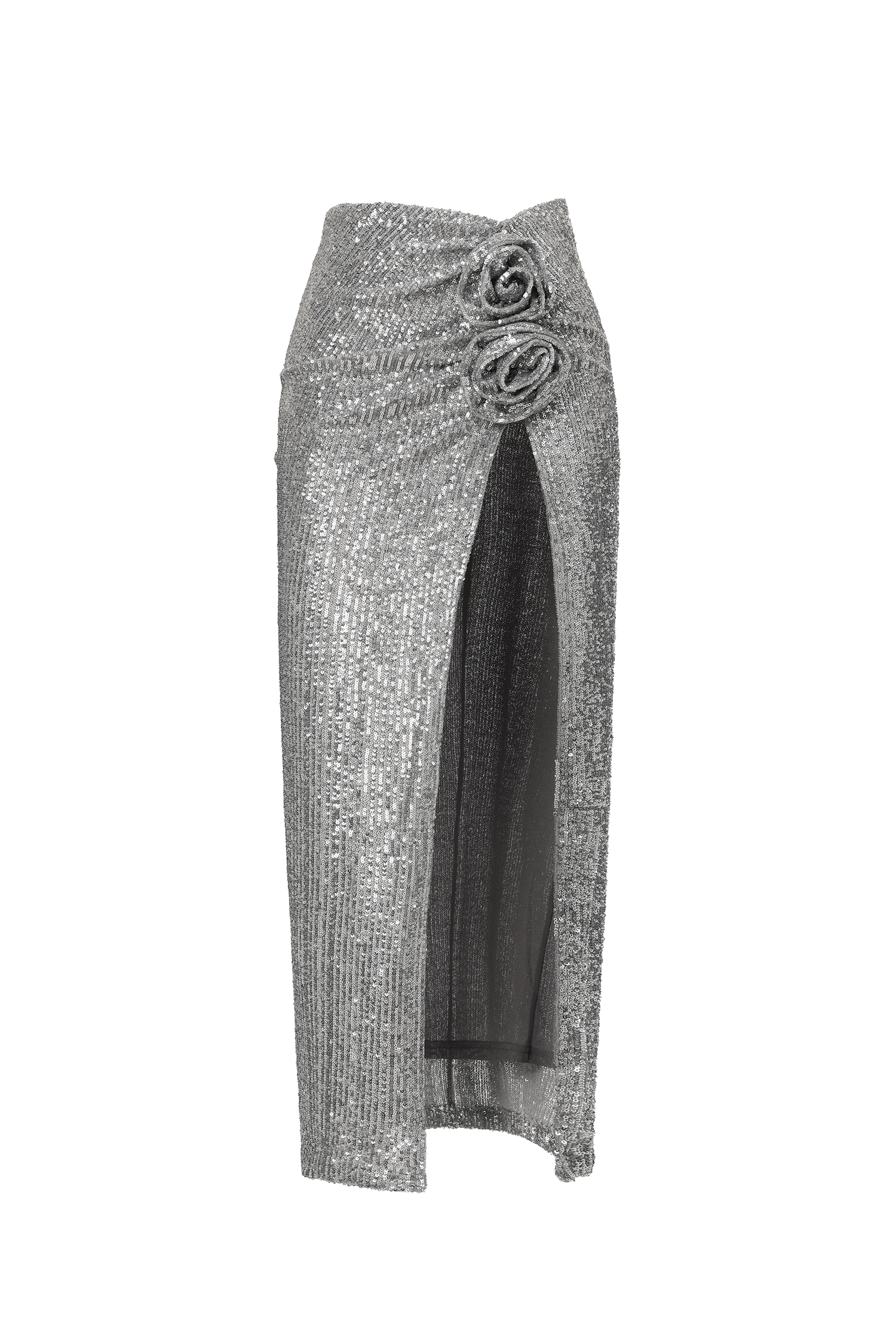 Kaci Flowers Sequin High Slit Maxi Skirt