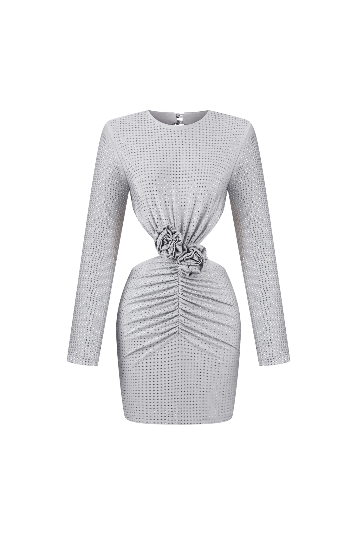 Ella Long Sleeves Flowers Hollow Backless Diamond Mini Dress