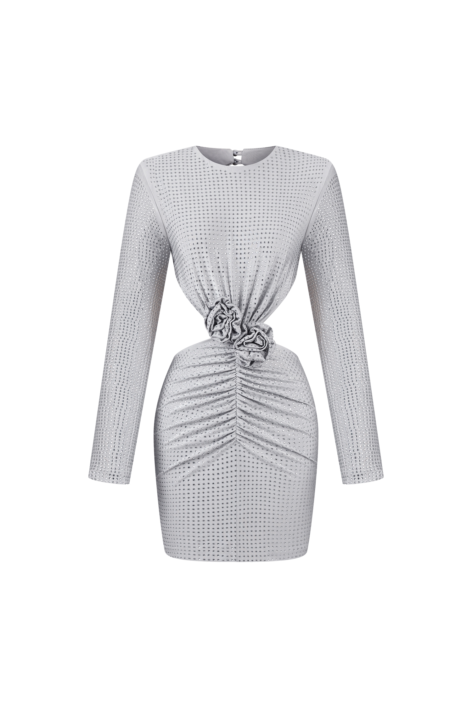 Ella Long Sleeves Flowers Hollow Backless Diamond Mini Dress