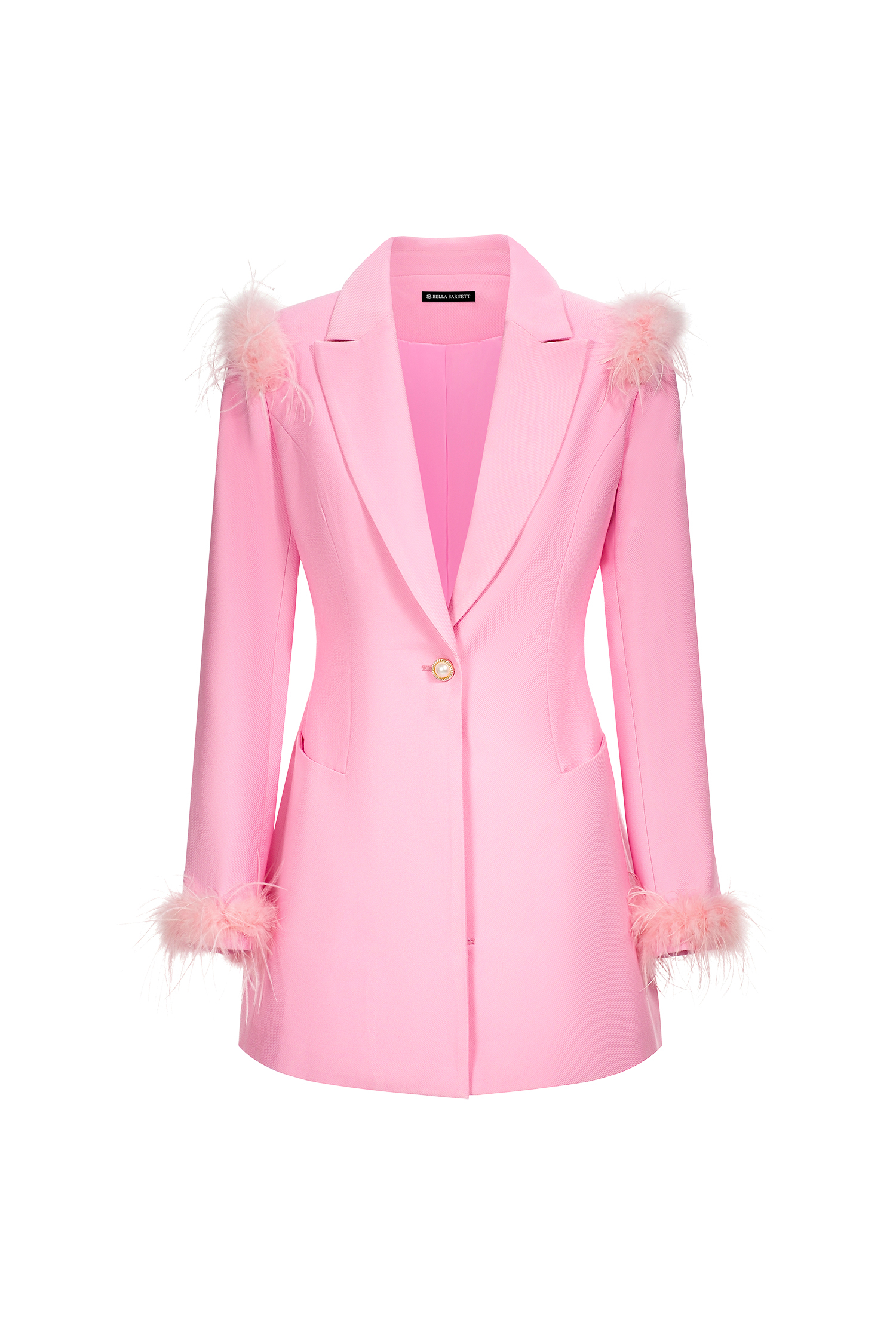 Rivi Deep-V Long Sleeves Feather Mini Suit Skirt