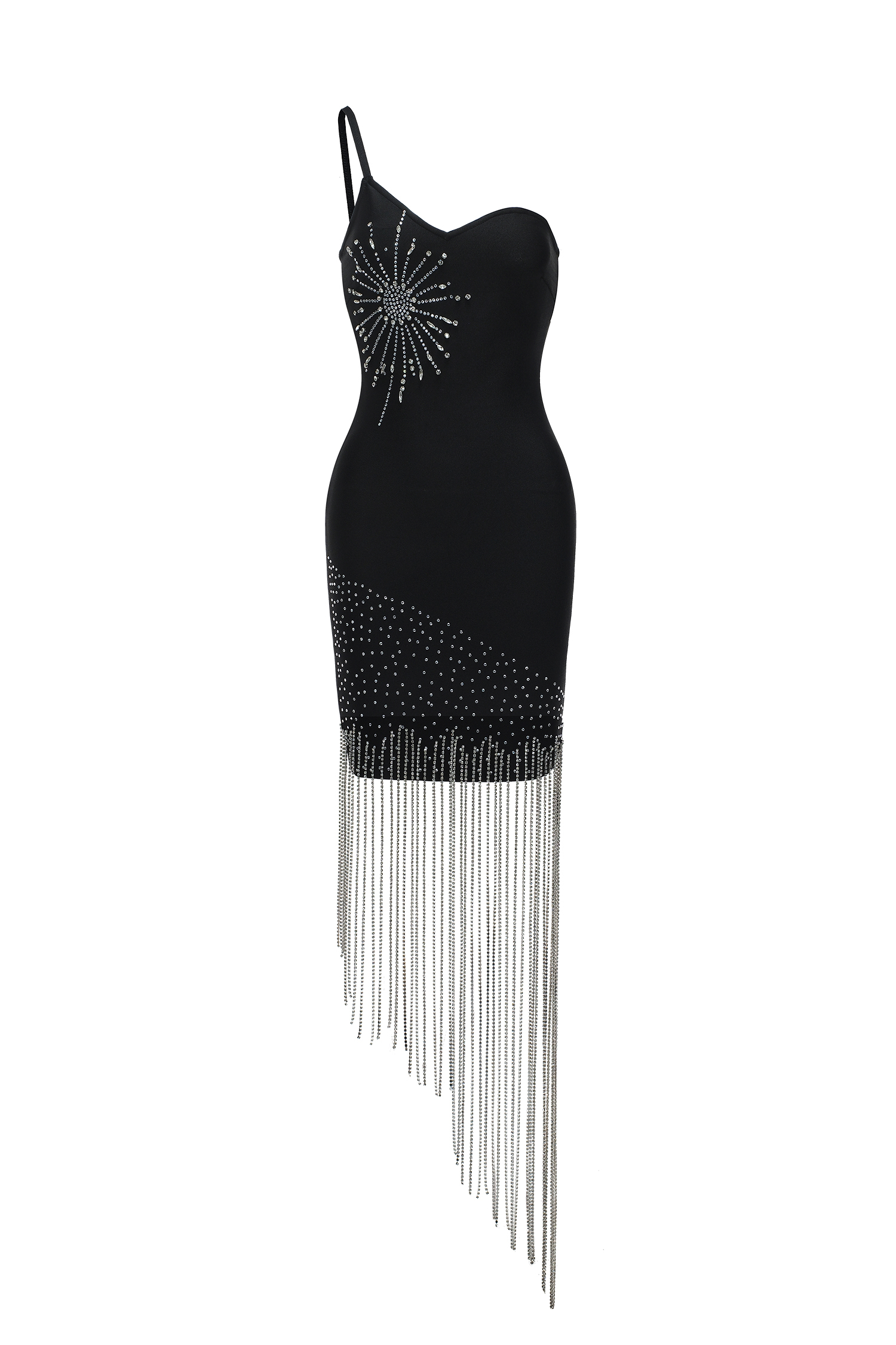 Garina One Shoulder Sleeveless Strapless Diamond Bandage Midi Dress