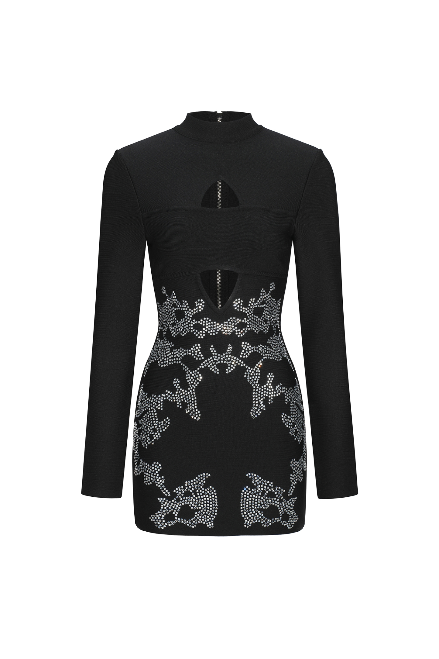 Lane Long Sleeves Hollow Diamond Bandage Mini Dress