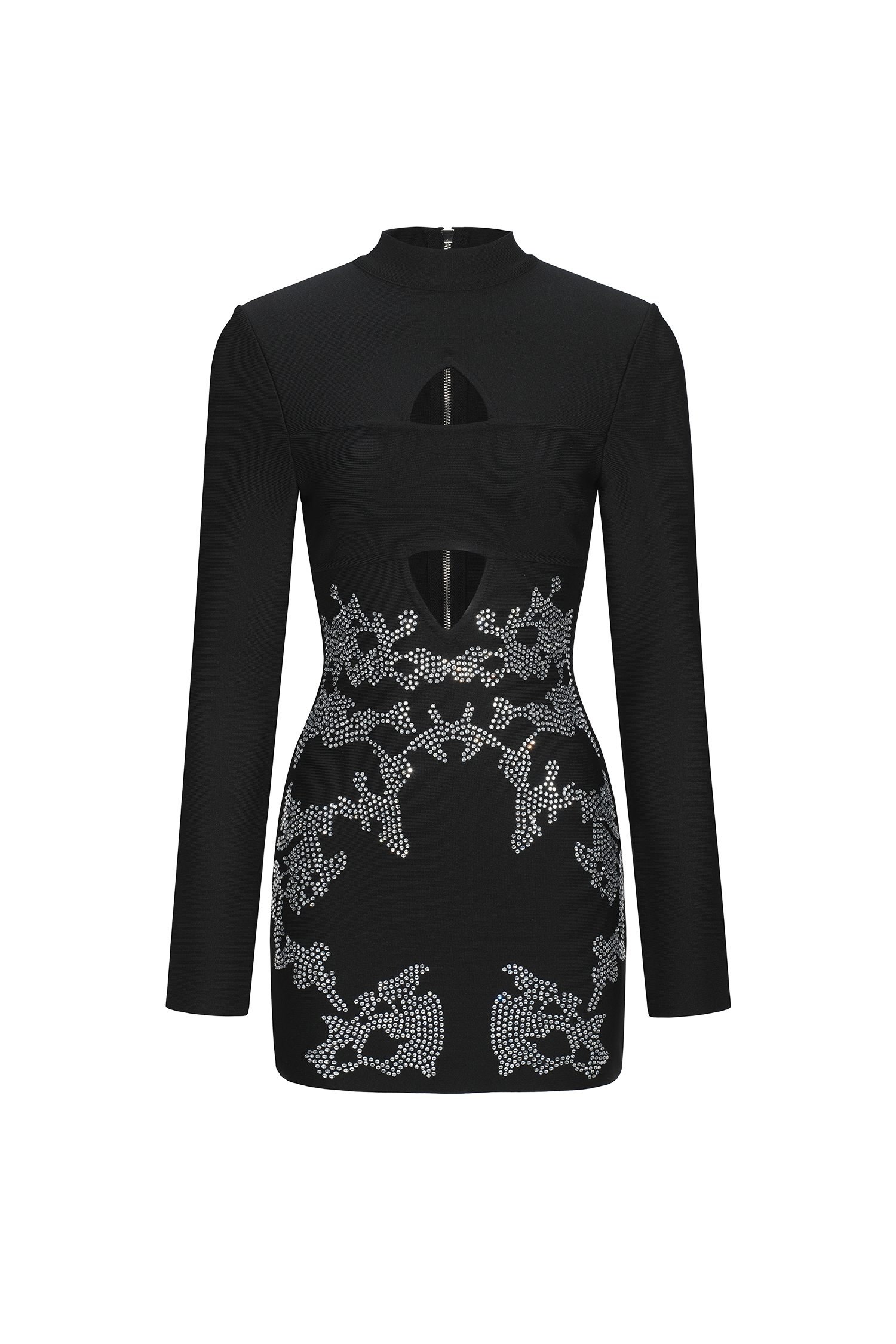 Lane Long Sleeves Hollow Diamond Bandage Mini Dress