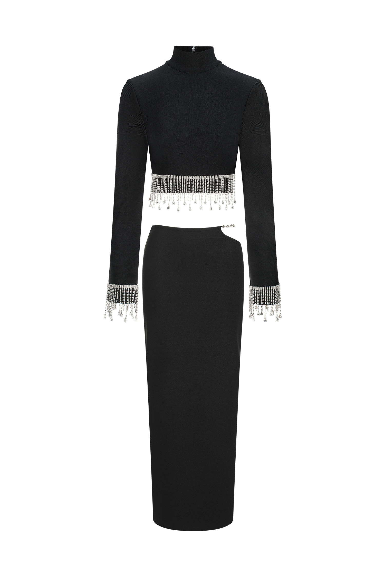 Labiny Long Sleeve Choker Tassel Bandage Maxi Two-Piece Set