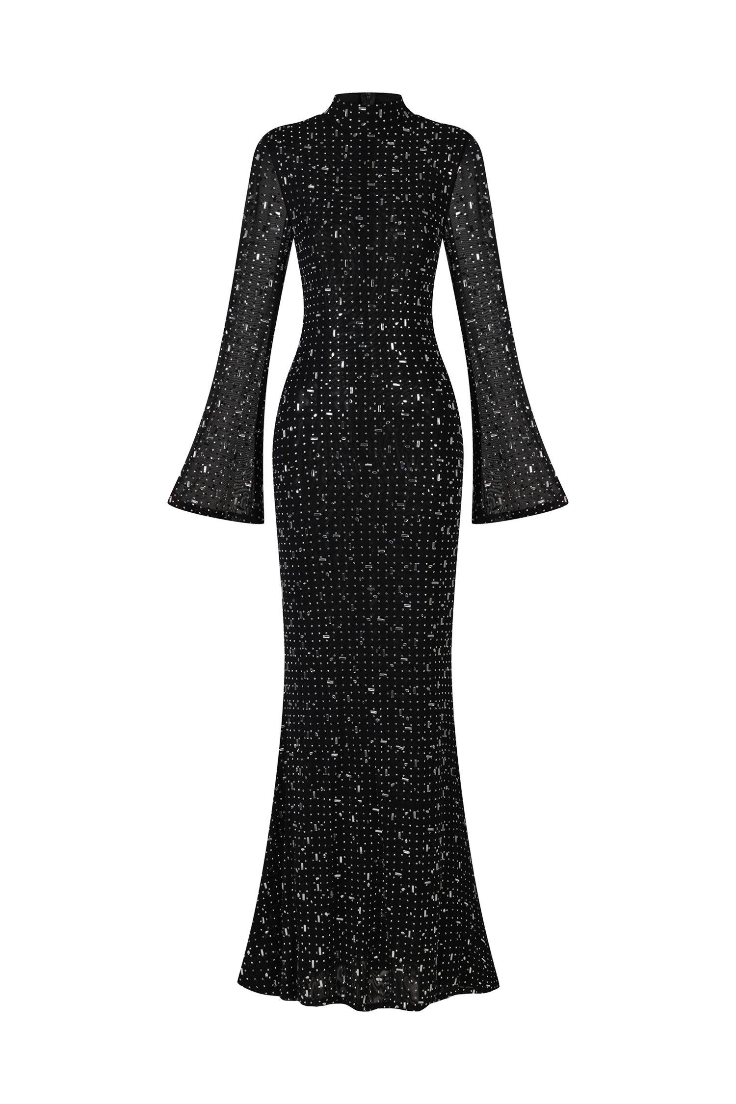 Eurien Choker Long Sleeve Diamond Maxi Dress