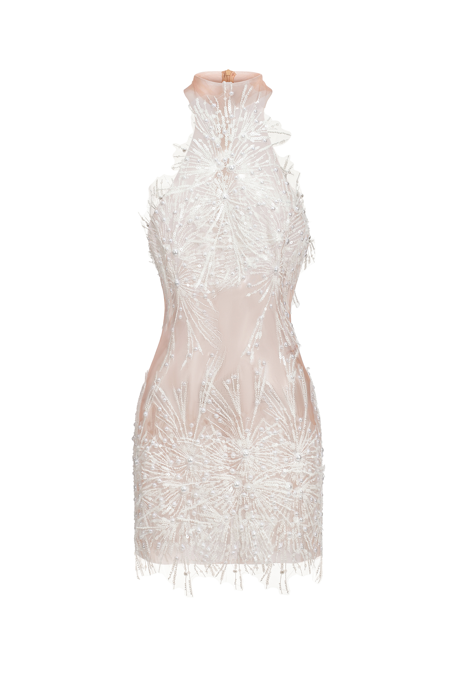Ignacia Sleeveless Choker Sequin Pearl Mini Dress