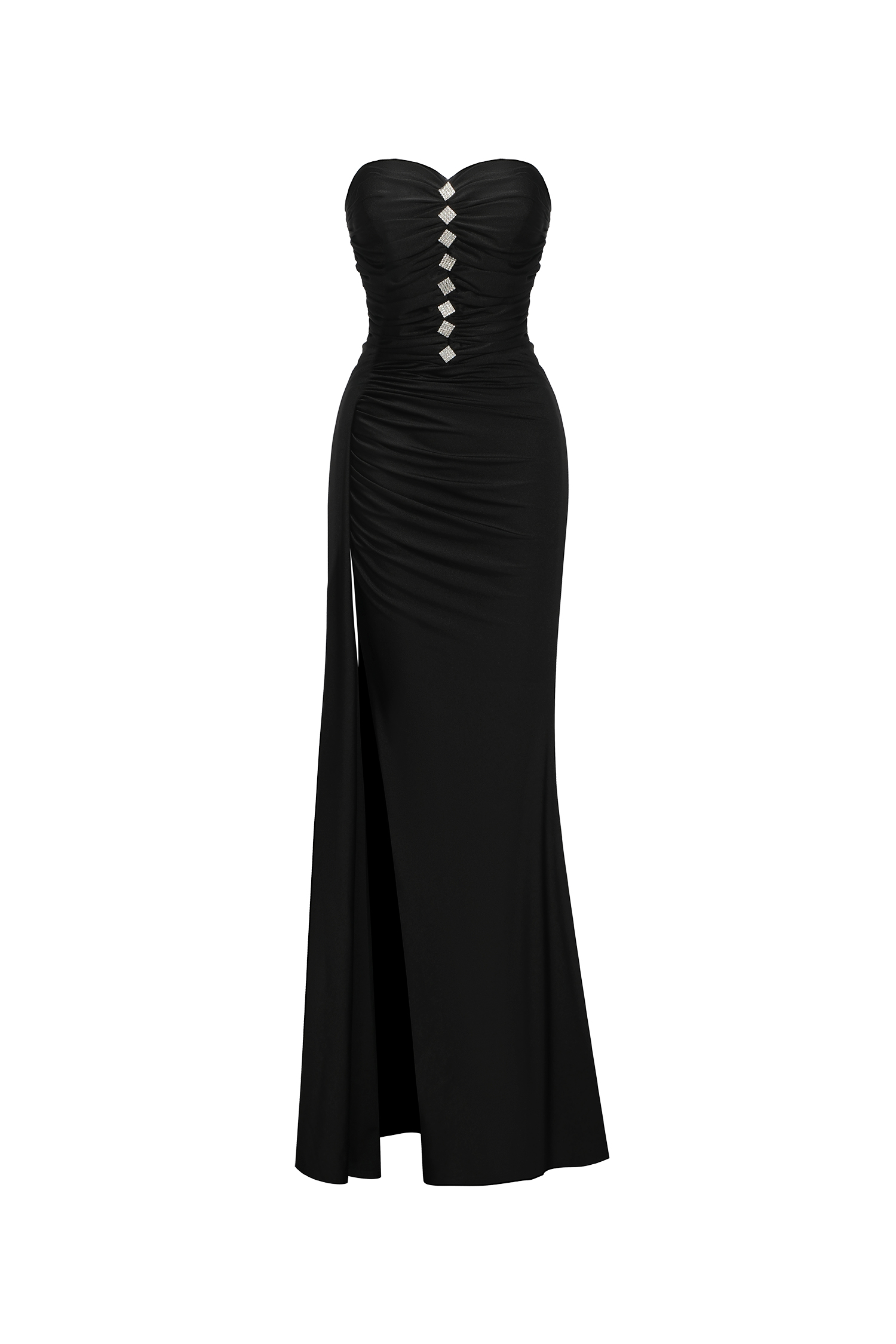 Oberta Ruched High Slit Maxi Dress