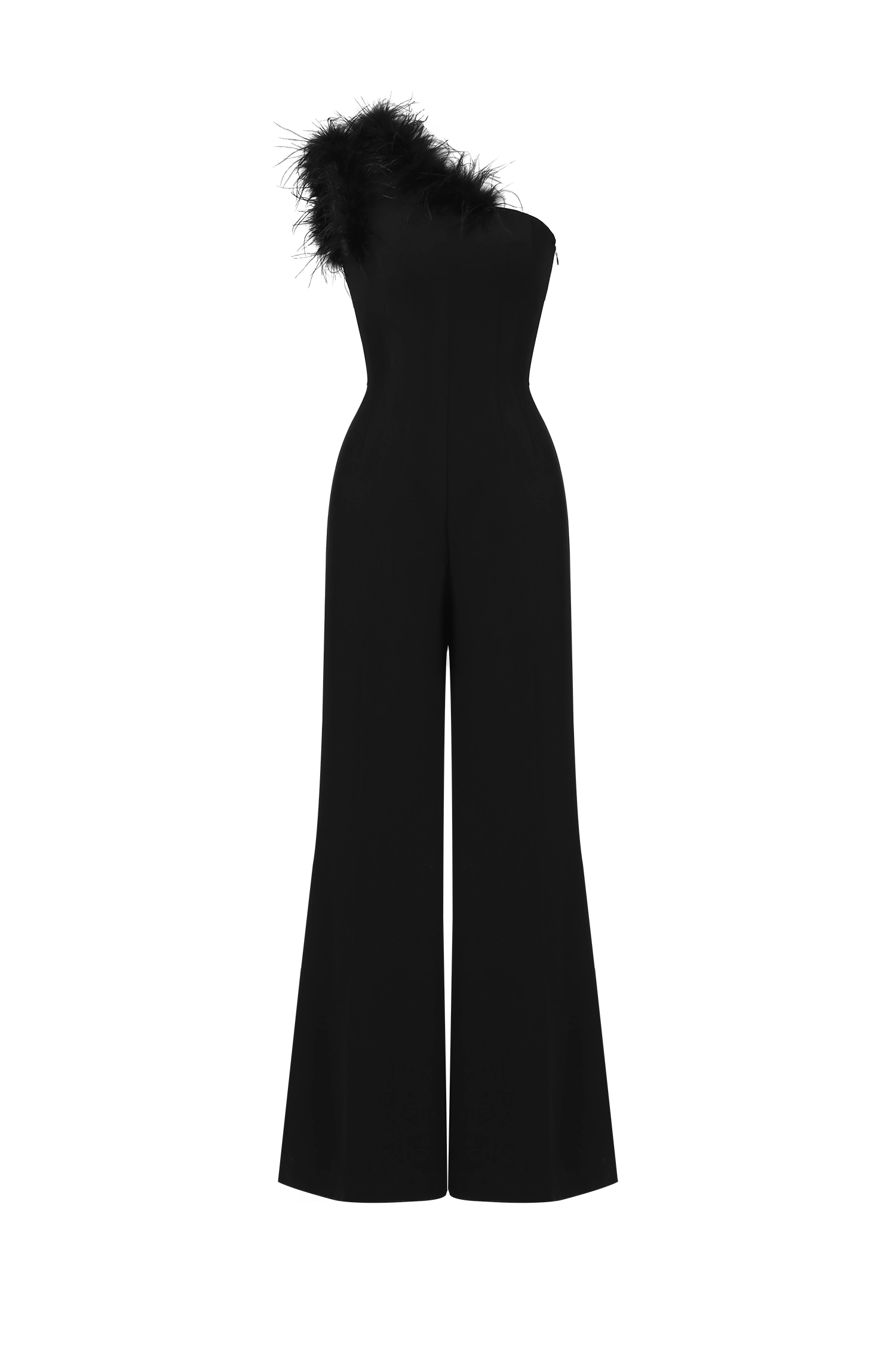 Ueza One Shoulder Sleeveless Feather Maxi Jumpsuit