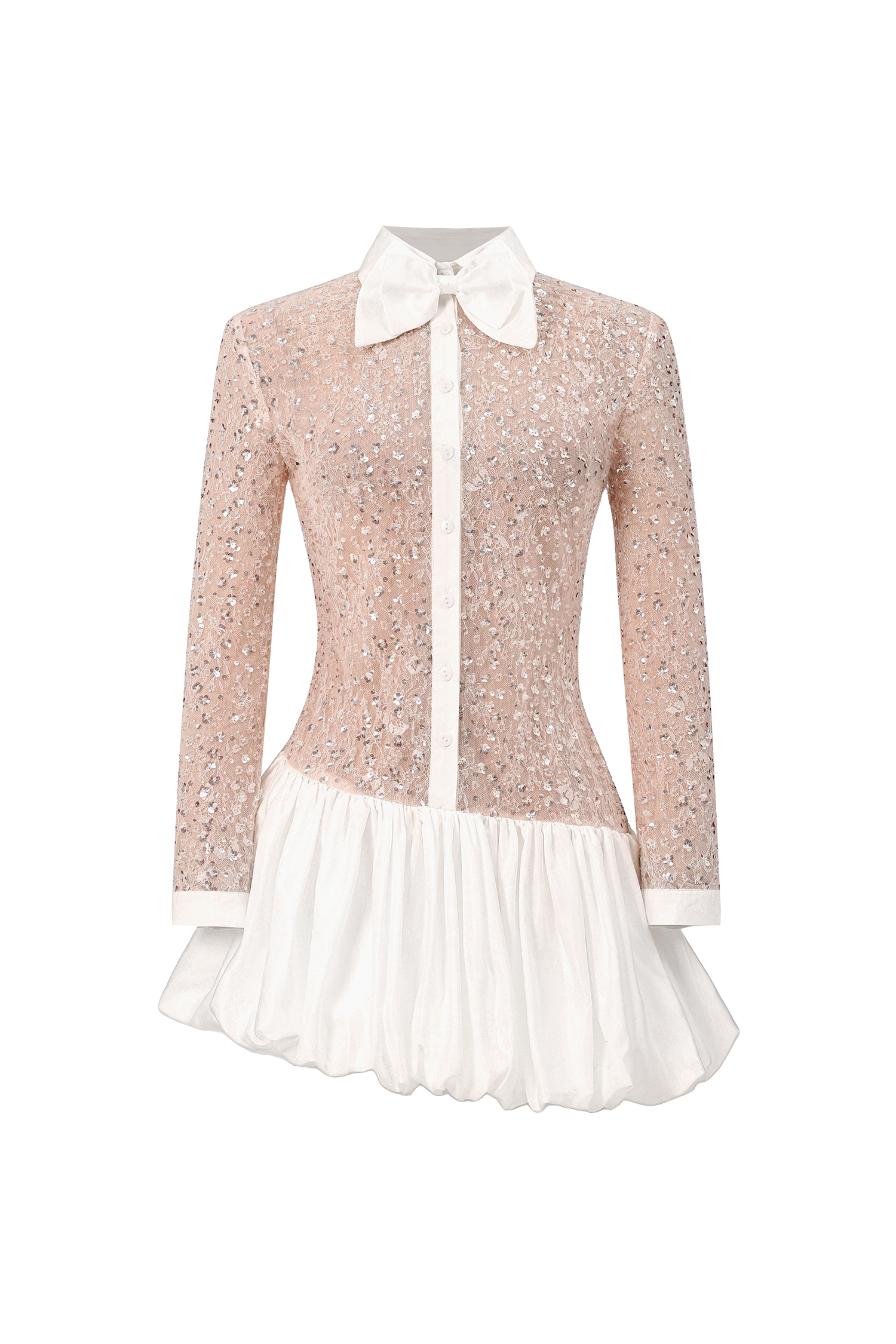 Theodora Long Sleeveless Embroidery Lace Sequin Puff Mini Dress