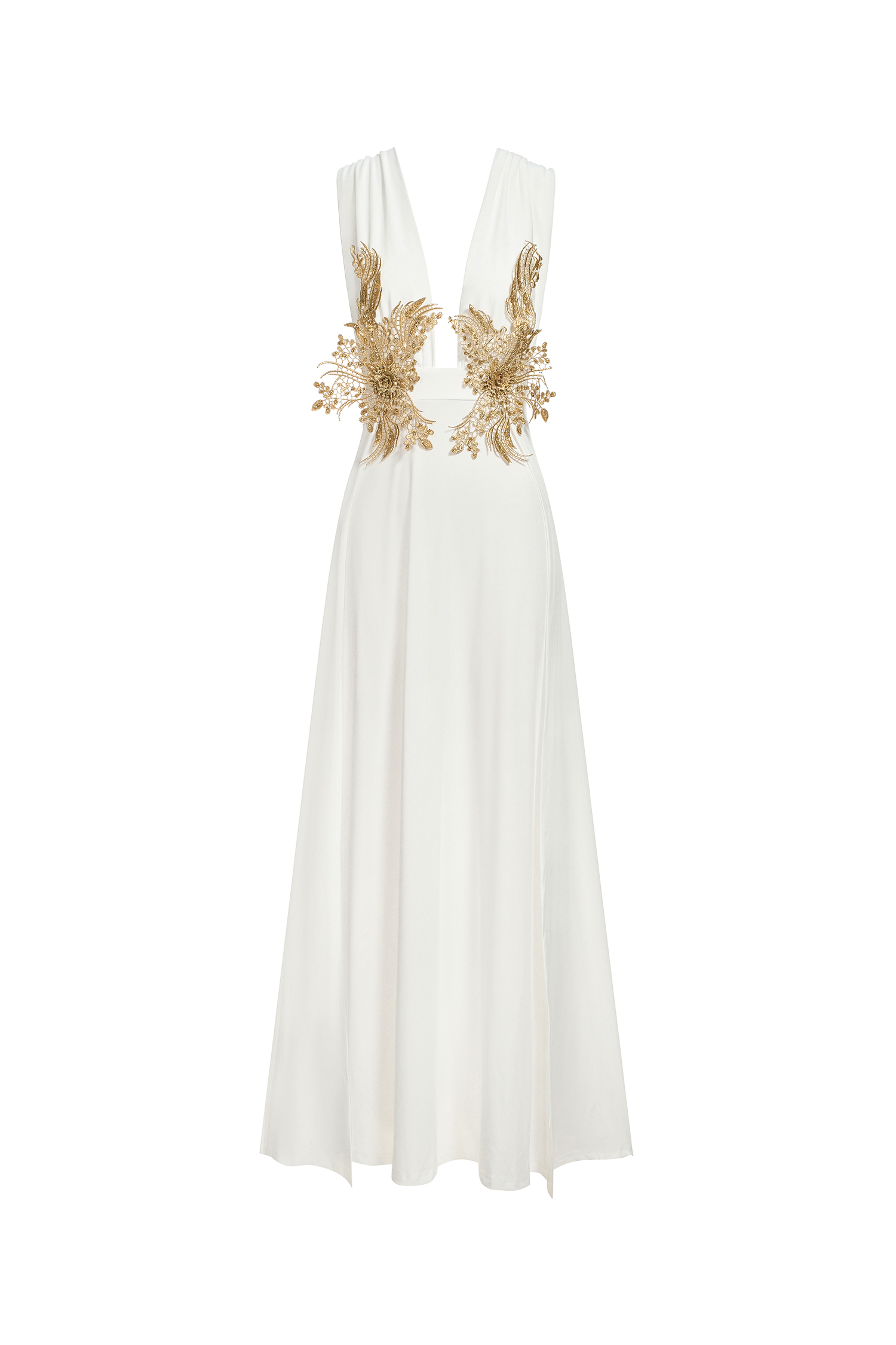 Tada Deep-V Flowers High Slit Maxi Dress