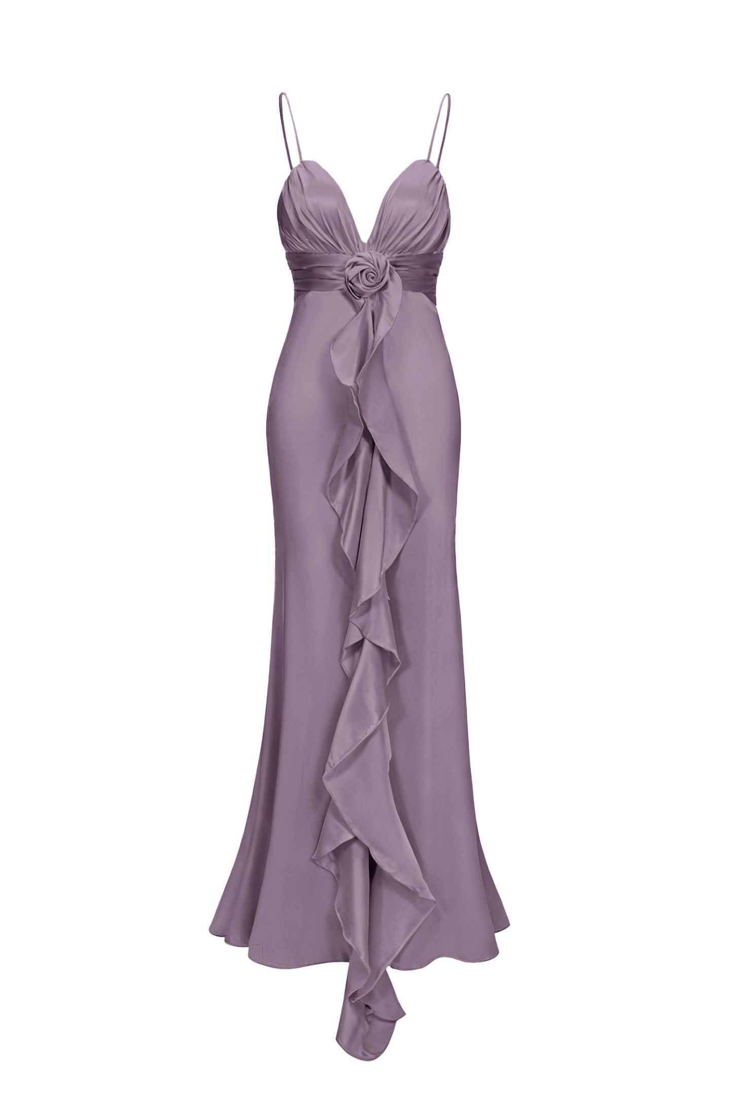Yvonne Sleeveless V-Neck Flowers Flounce Purple Maxi Dress