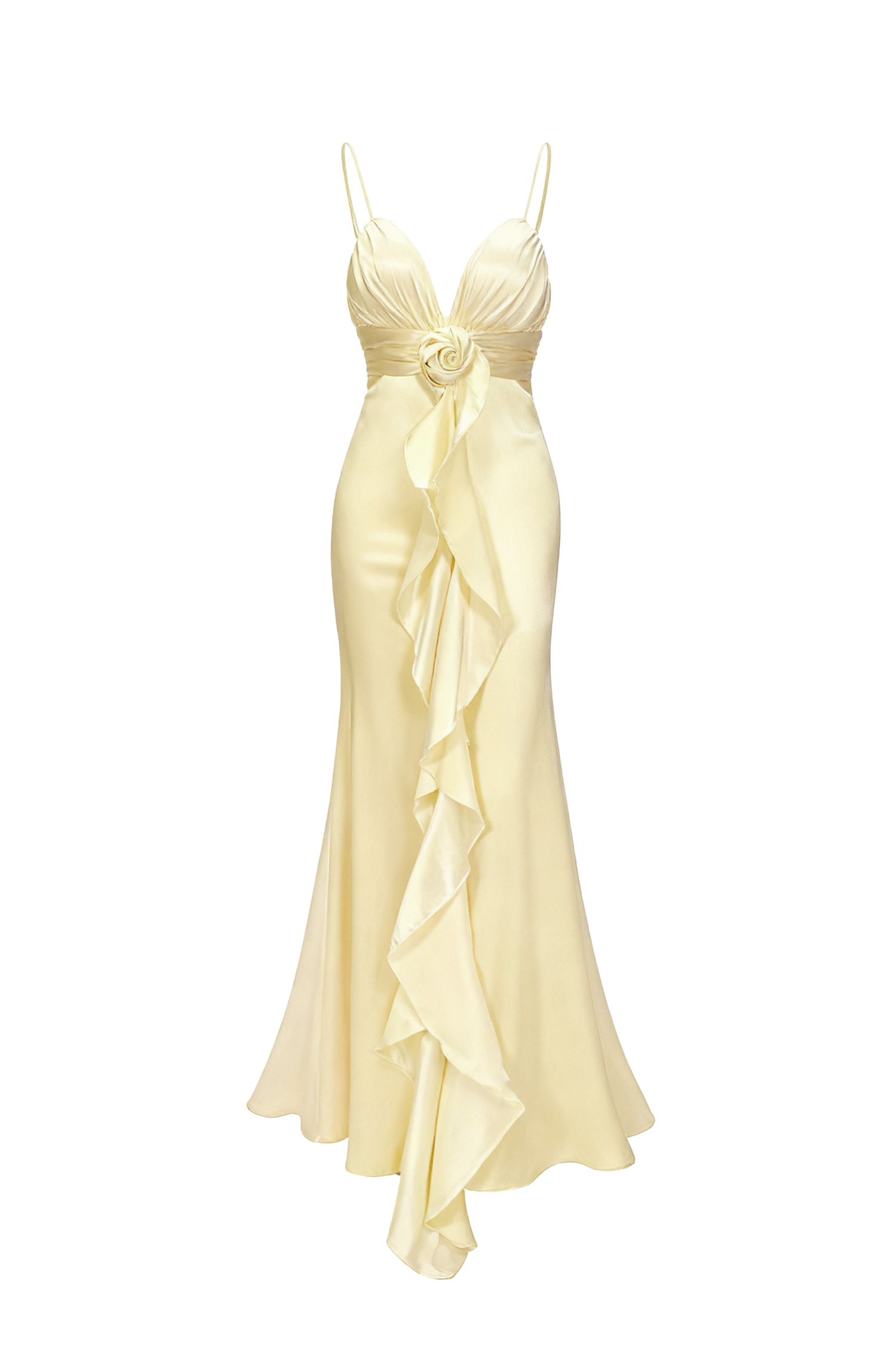 Yvonne Sleeveless V-Neck Flowers Flounce Yellow Maxi Dress