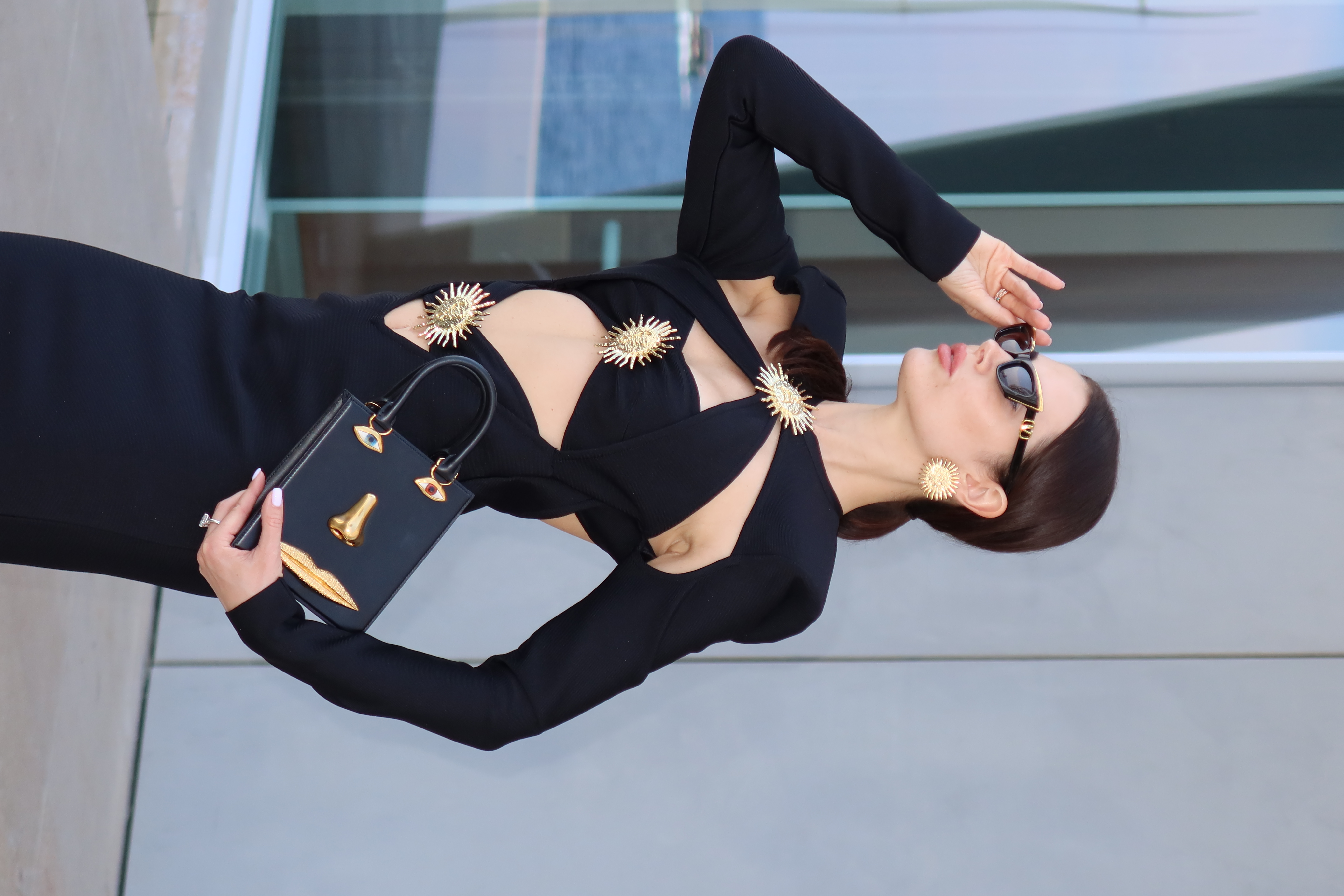 Filasy Long Sleeve Hollow Out Fishtail Bandage Maxi Dress