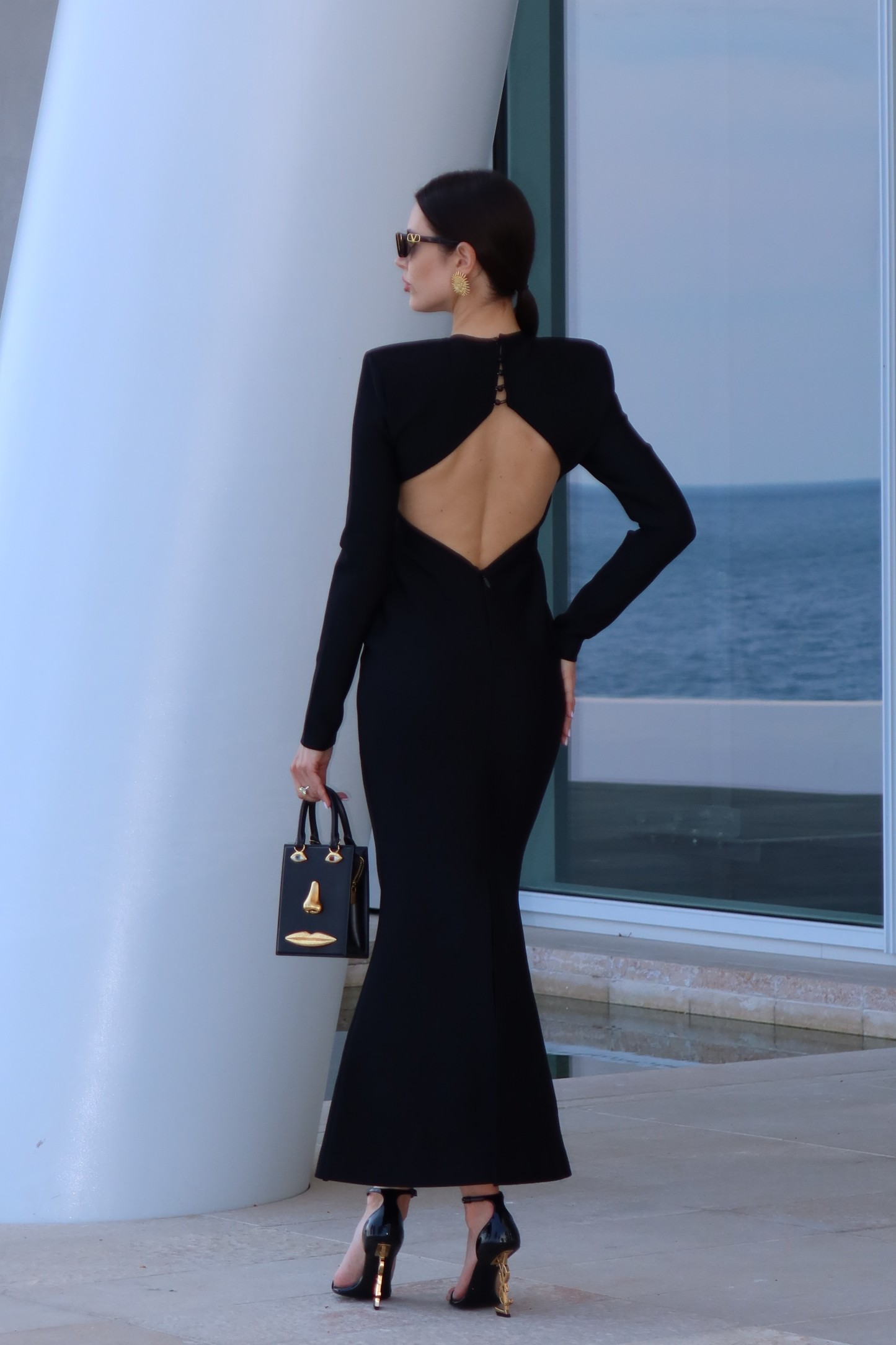 Filasy Long Sleeve Hollow Out Fishtail Bandage Maxi Dress