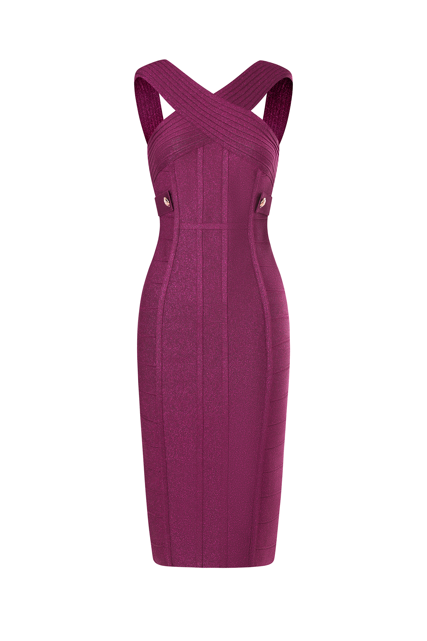 Fresco Sleeveless V-Neck Bandage Wine Midi Dress