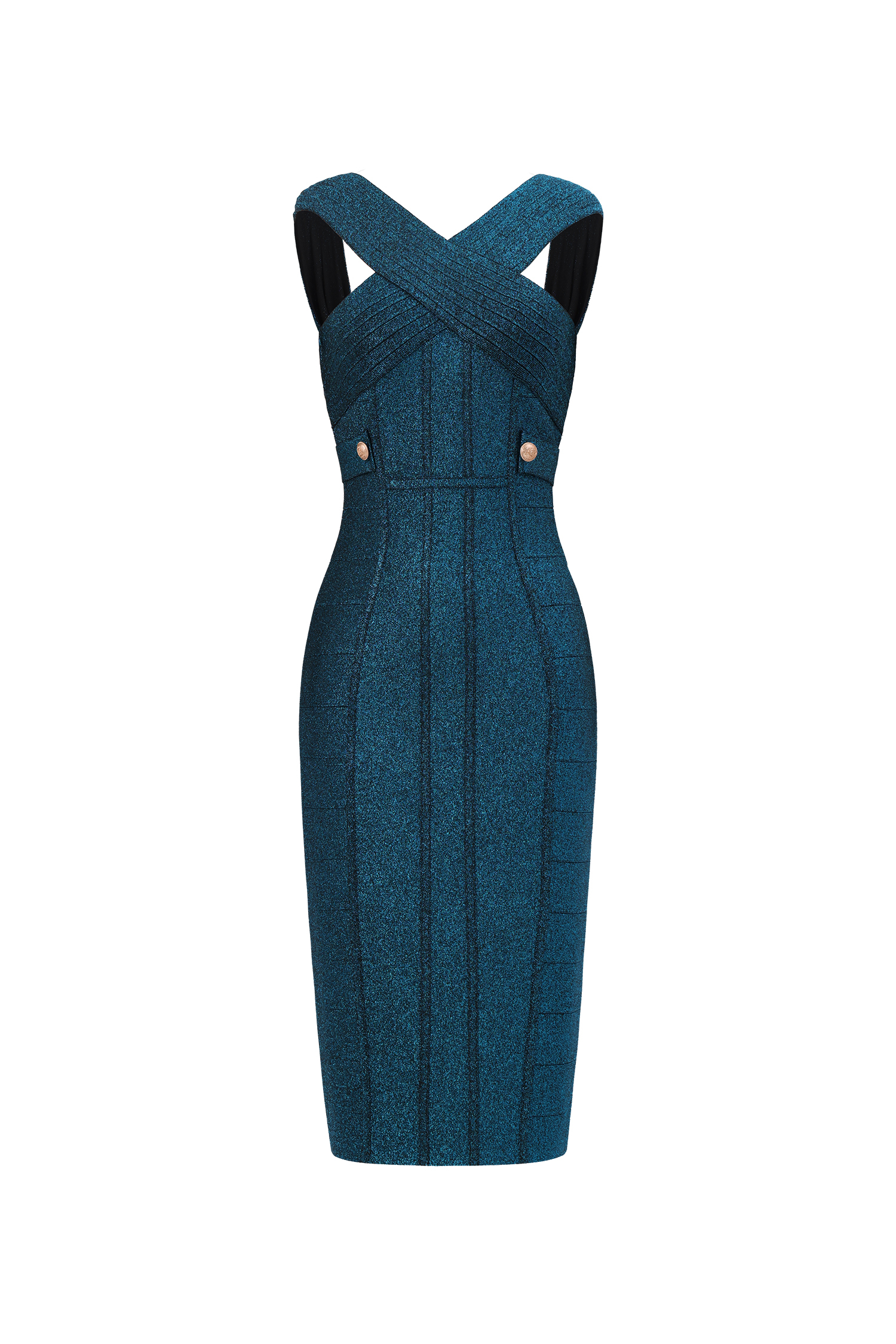 Fresco Sleeveless V-Neck Bandage Midi Dress