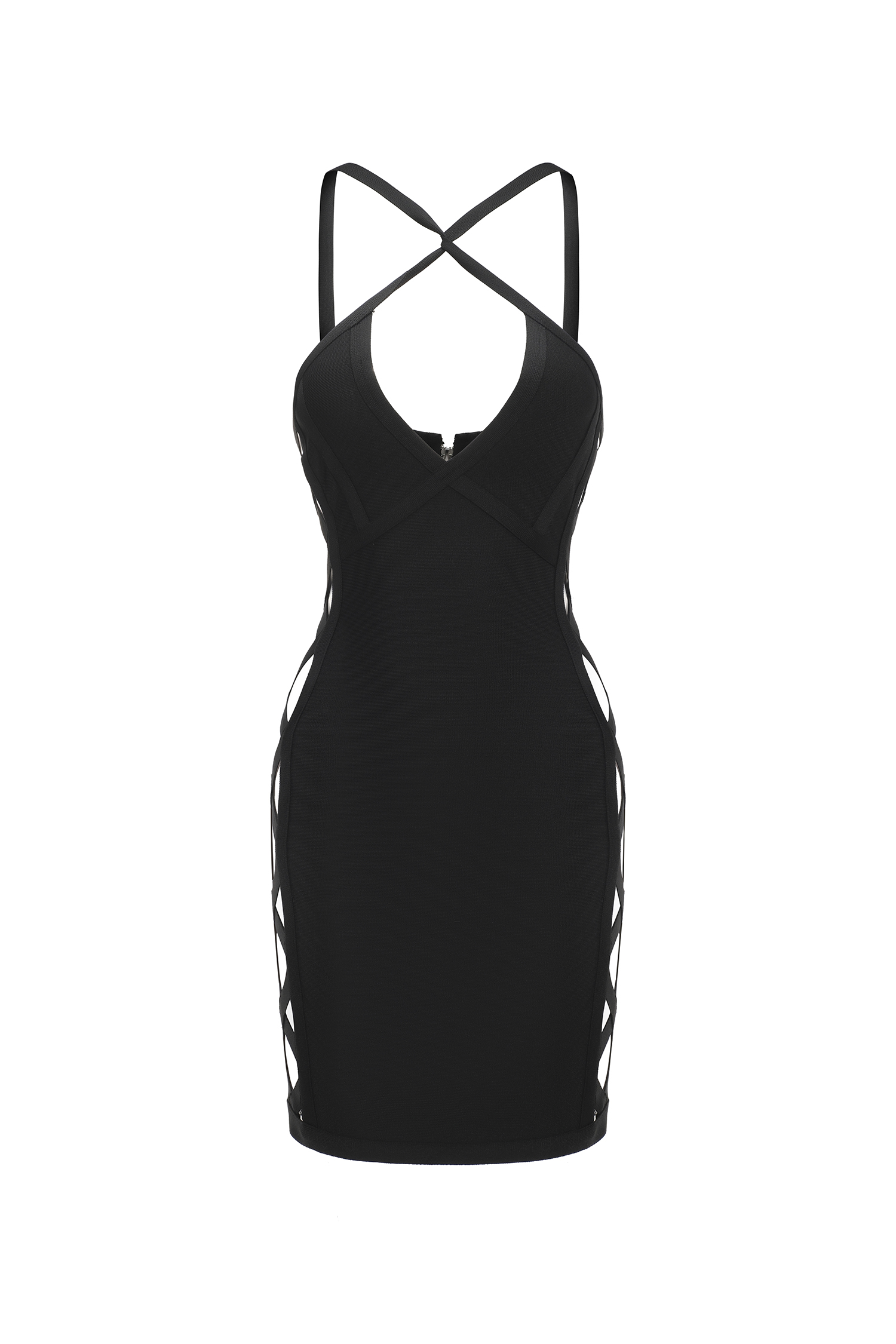 Veren Halter Sleeveless V-Neck Hollow Out Bandage Mini Dress