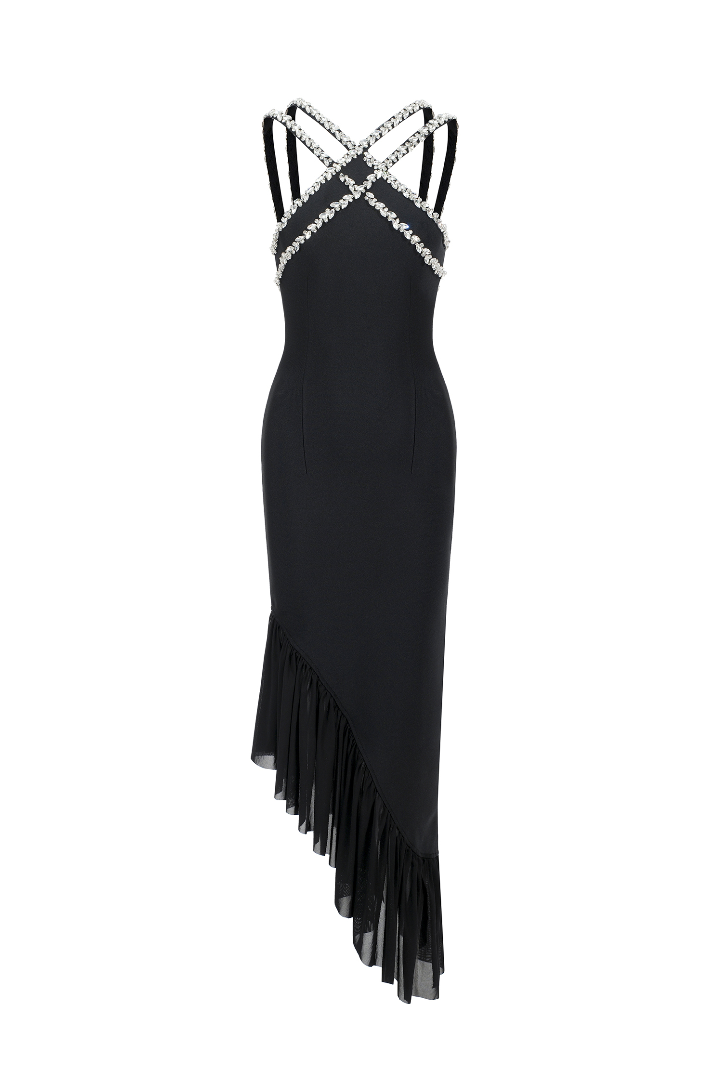 Nialla Sleeveless Diamond Flounce Bandage Maxi Dress