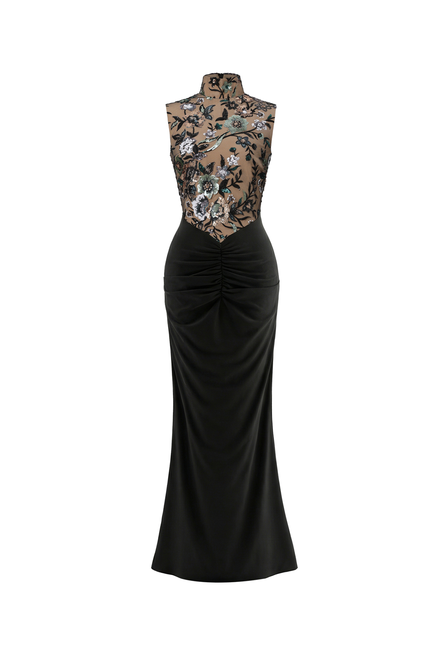 Elisabeth Flowers Sequins Slim Black Maxi Dress
