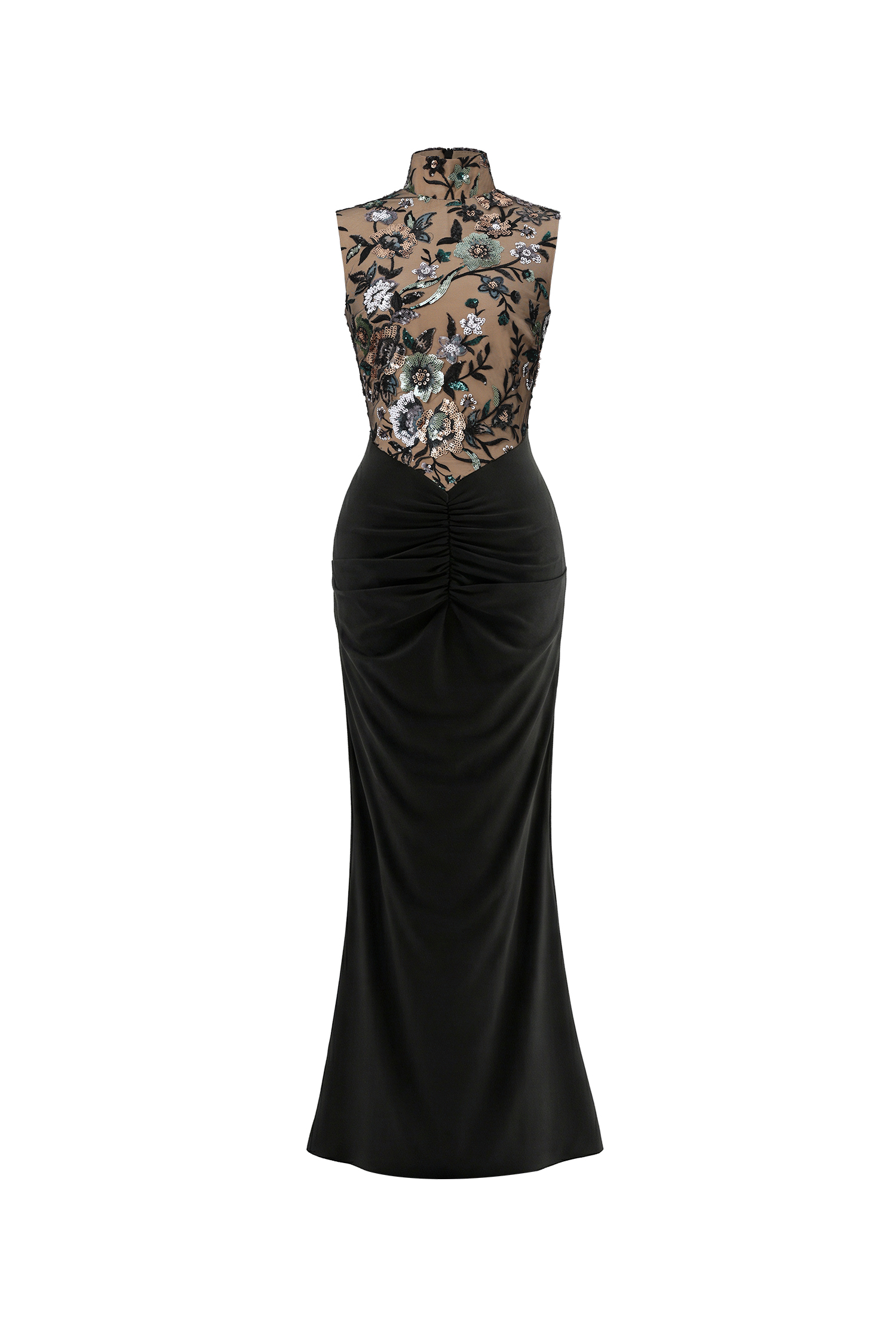 Elisabeth Flowers Sequins Slim Black Maxi Dress