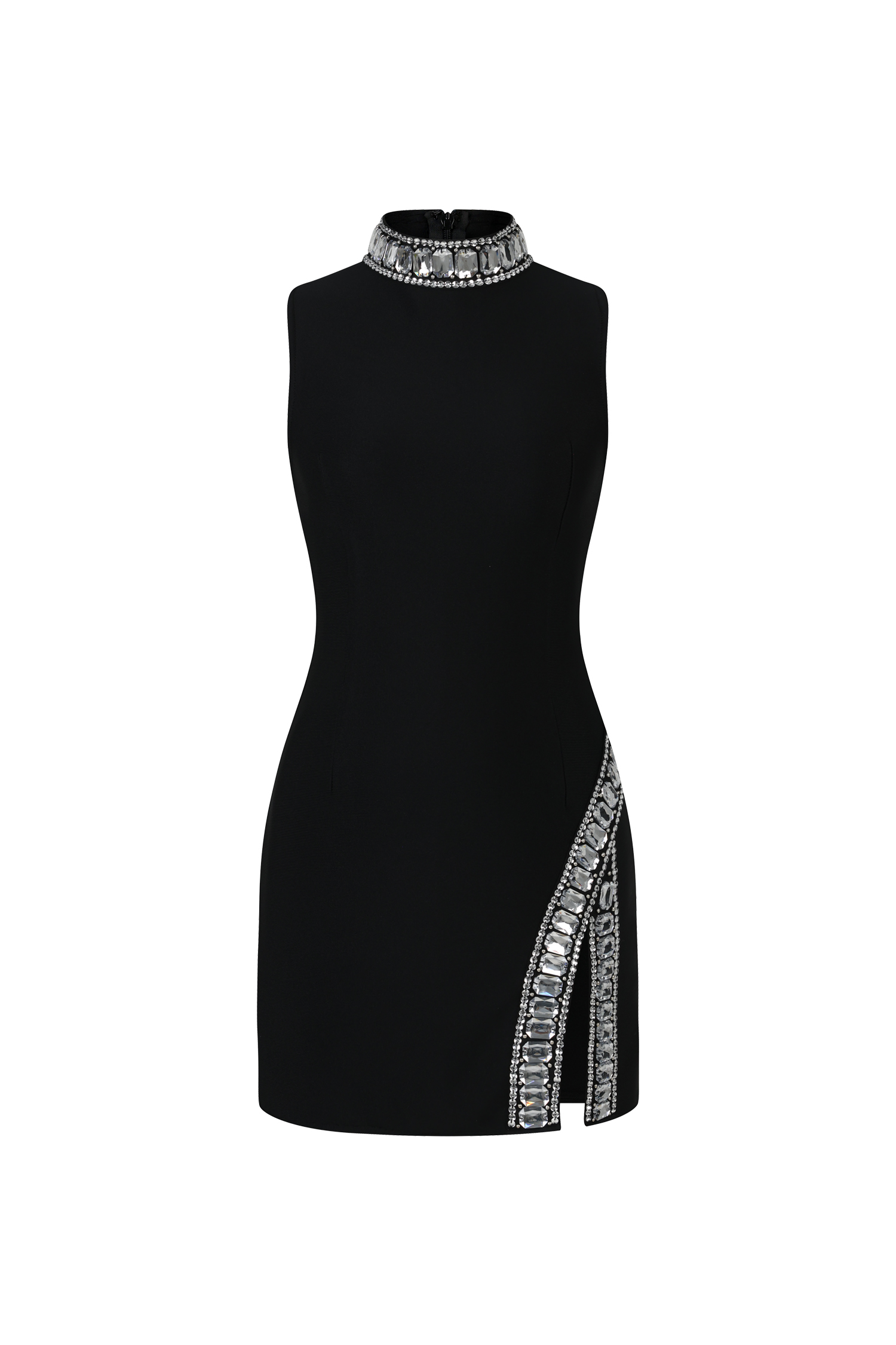 Kianala Bandage  Sleeveless High Neck Diamond Slit Mini Dress