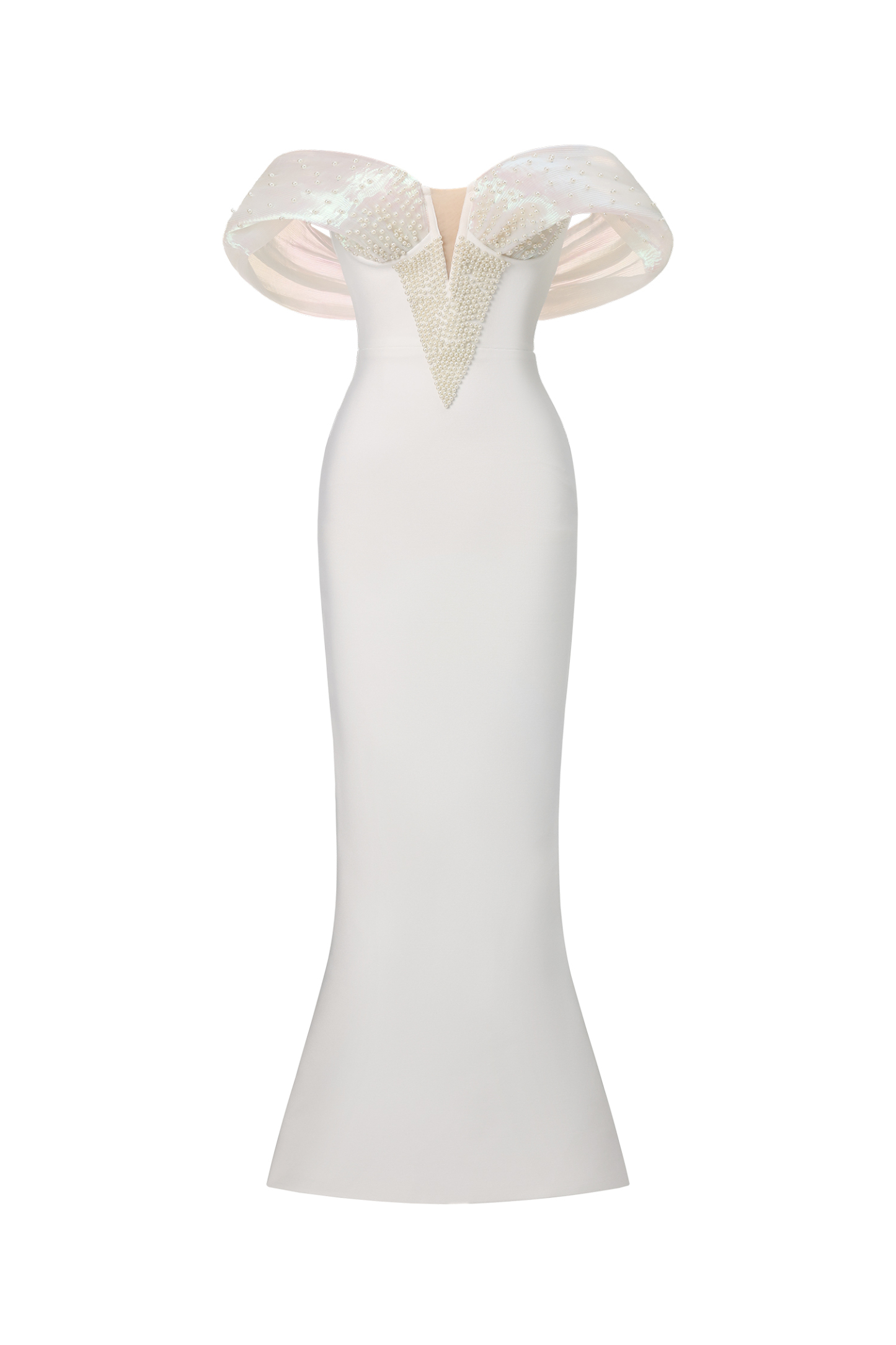 Sharina Off-The-Shoulder Pearl Bandage Maxi Dress