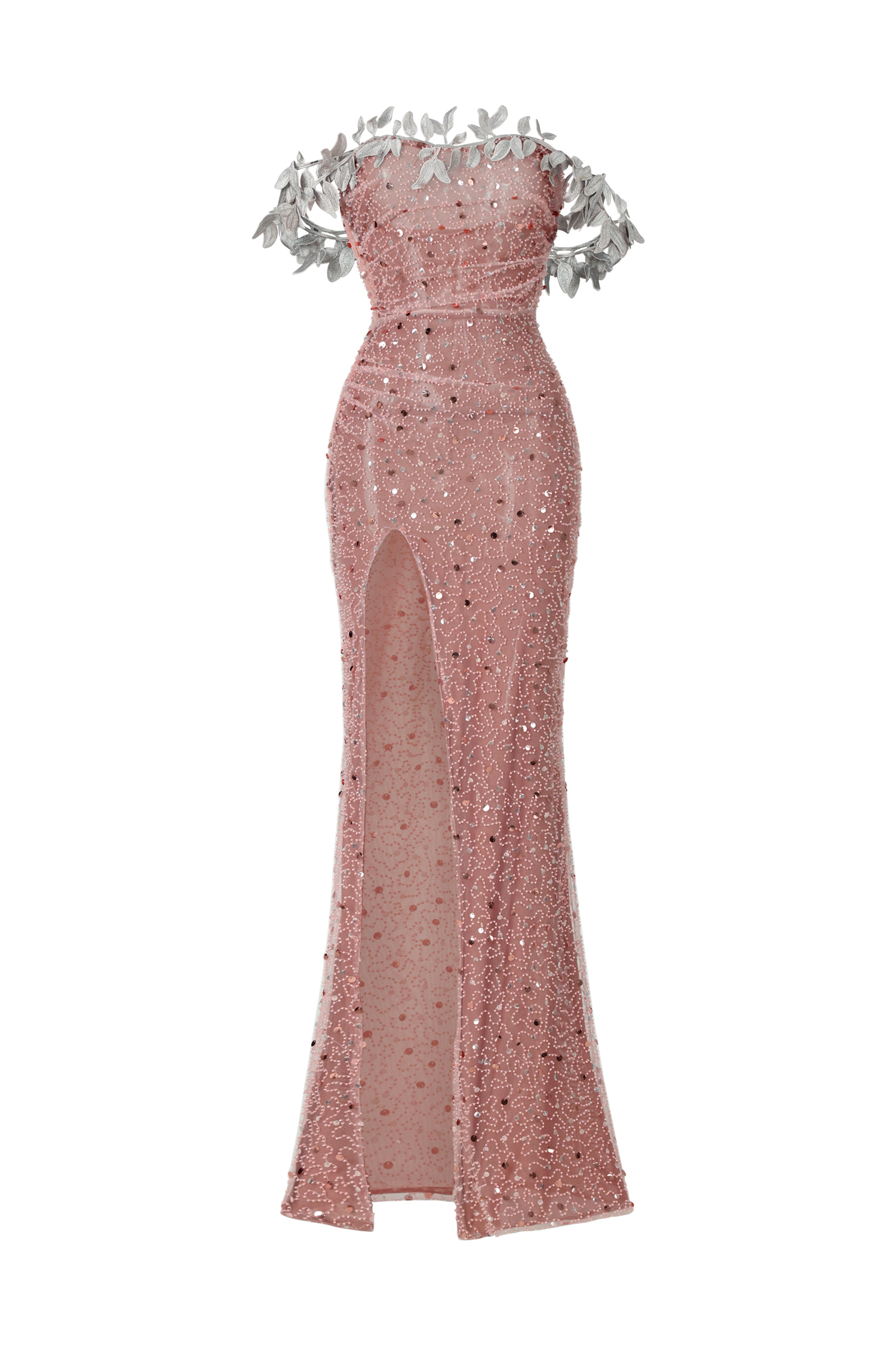 Siola  Off-The-Shoulder Lace Slit  Sequins Maxi Dress