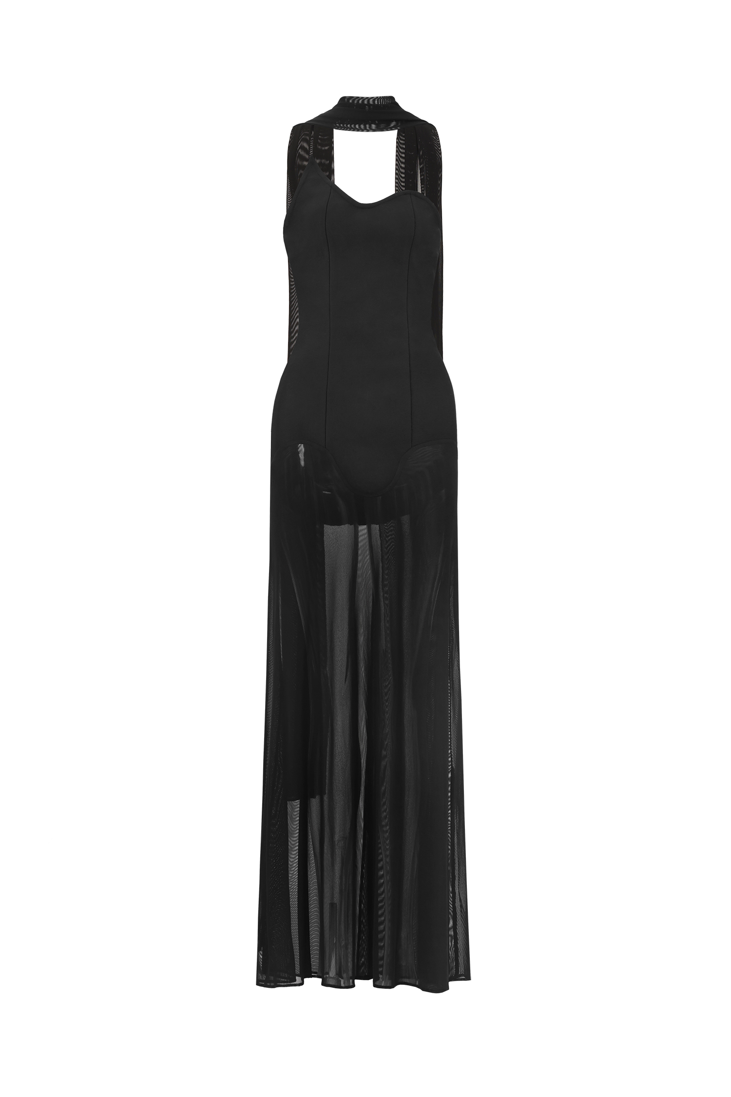 Ezgi Sleeveless Tulle Ribbon Bandage Maxi Dress