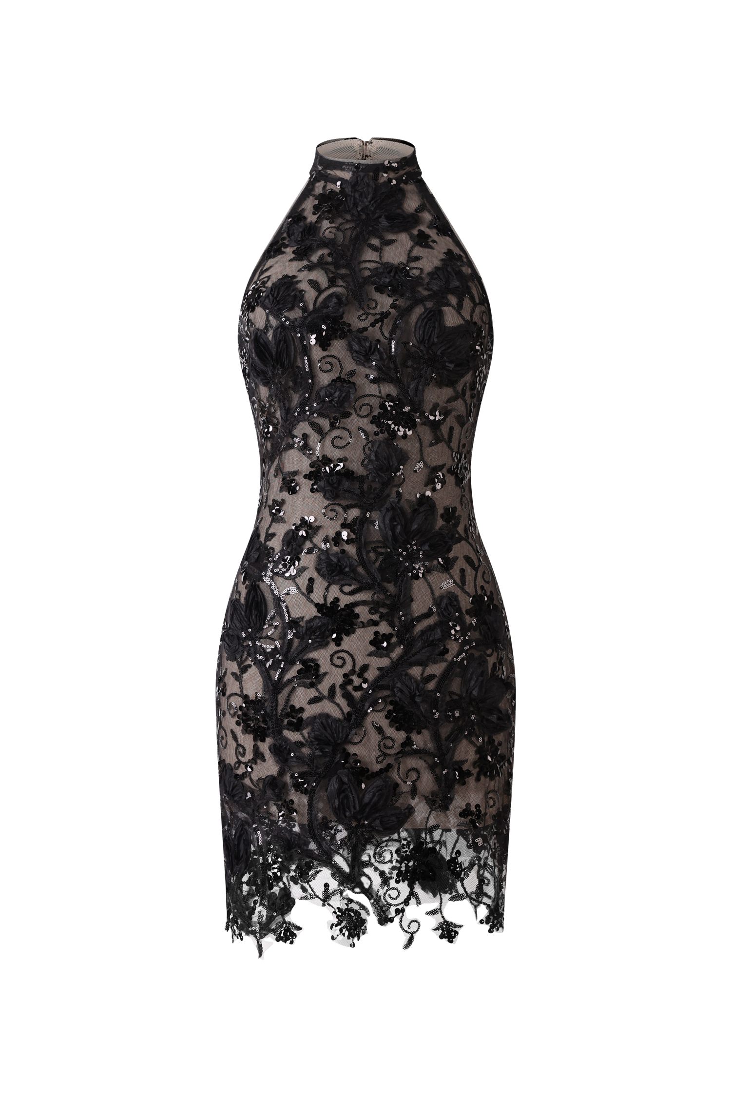 Kasey Sleeveless Halter Sequins Flower Mini Dress