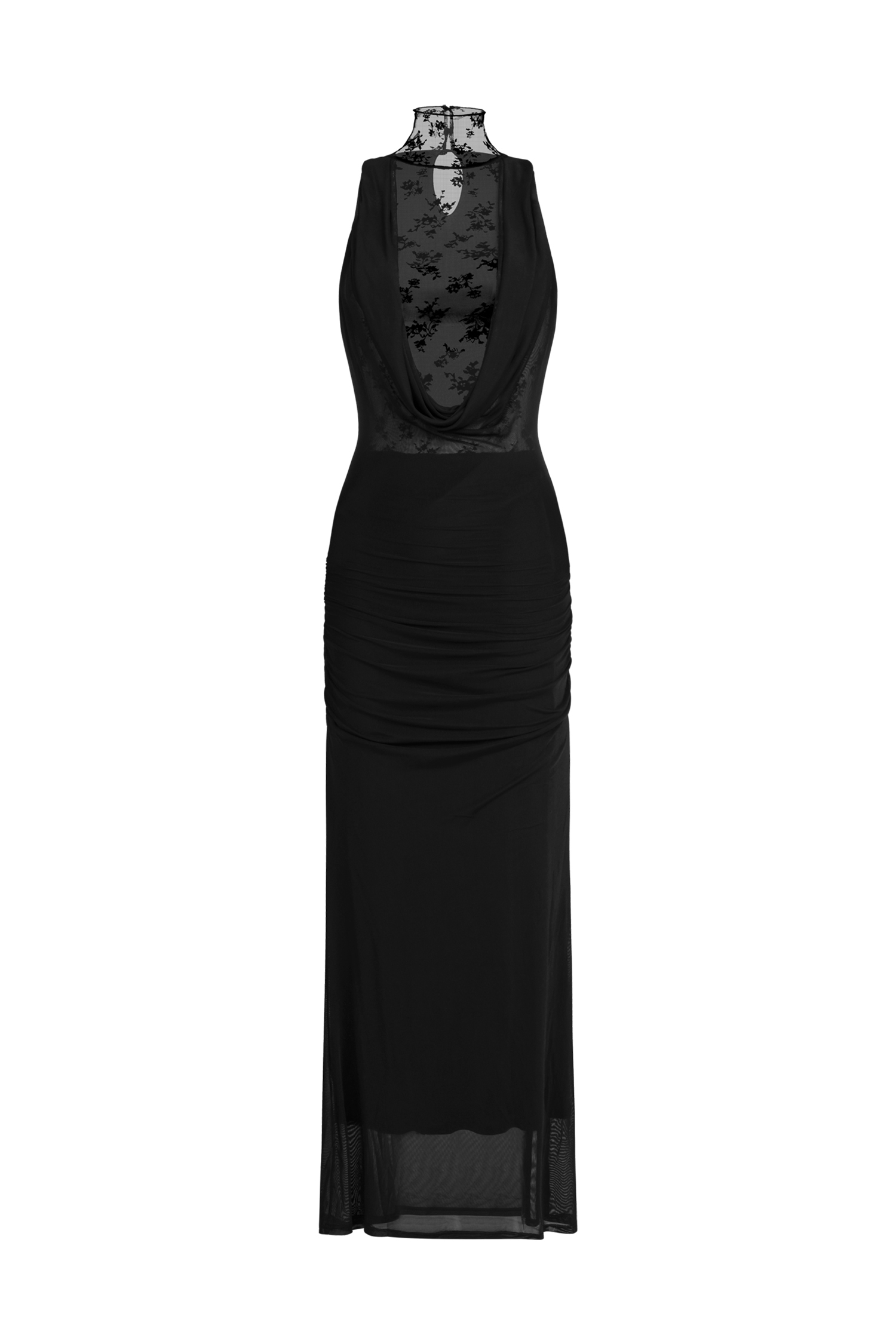 Guga Halter Sleeveless Lace Wrinkle Maxi Dress