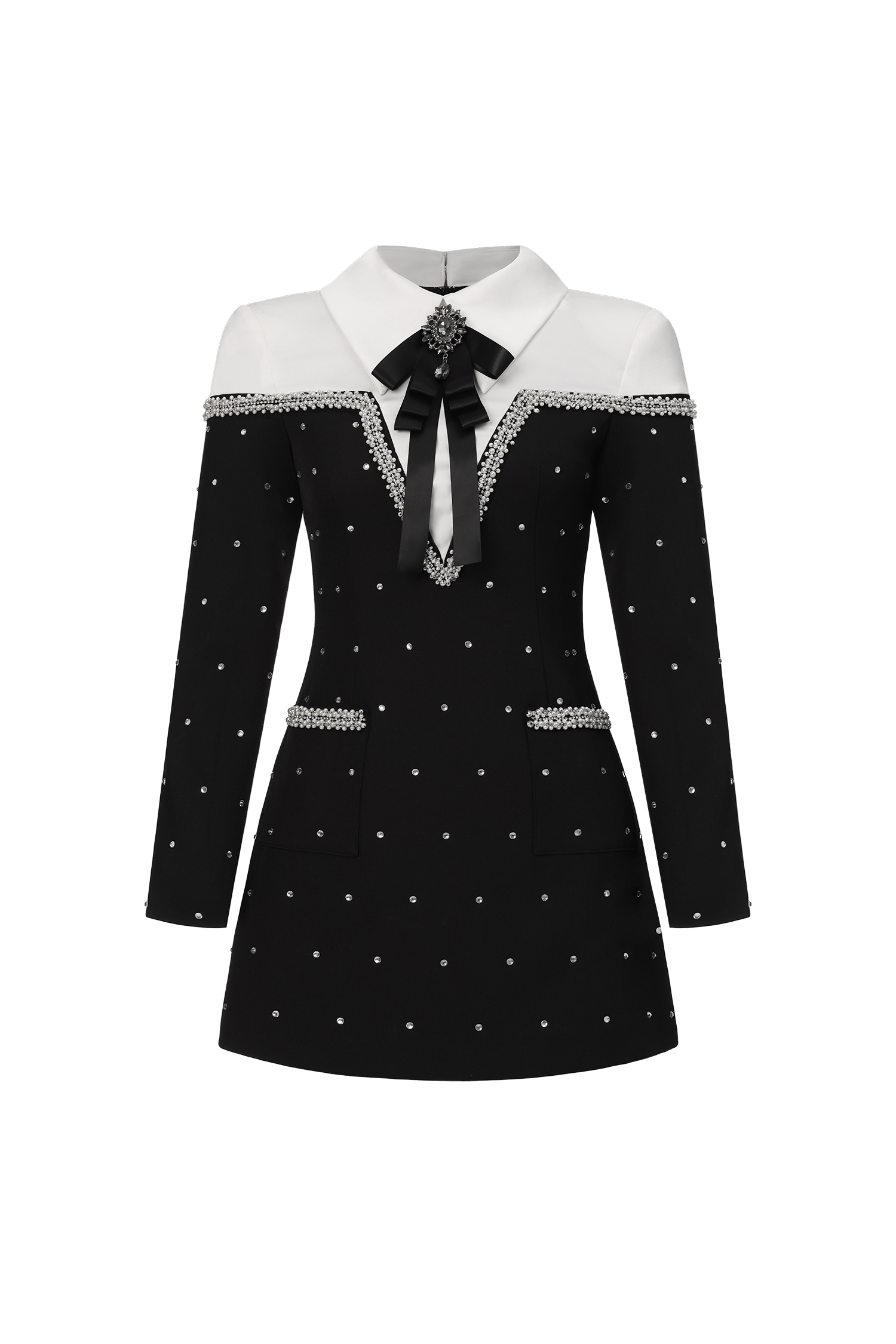 Daona Long Sleeves Diamond Pearl Mini Dress