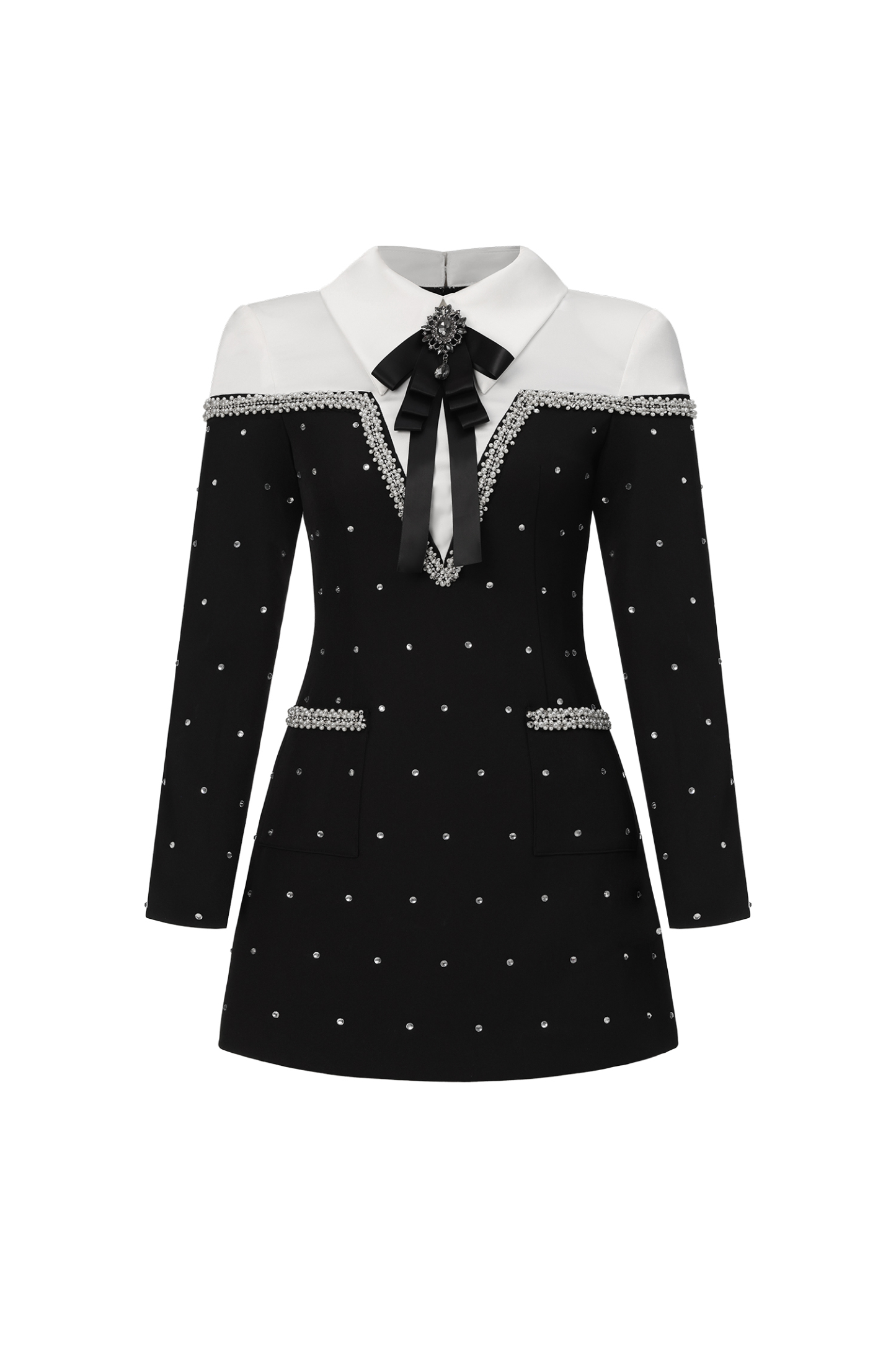 Daona Long Sleeves Diamond Pearl Mini Dress