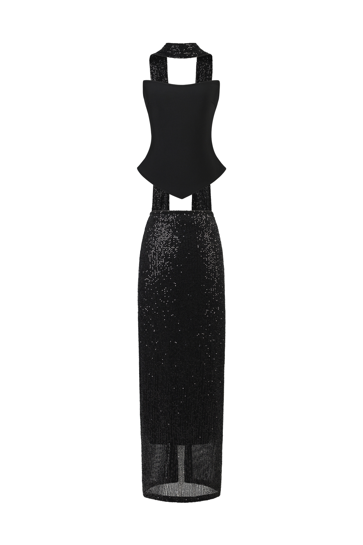 Kale Sleeveless Ribbon Sequins Bandage Maxi Two-Piece Set