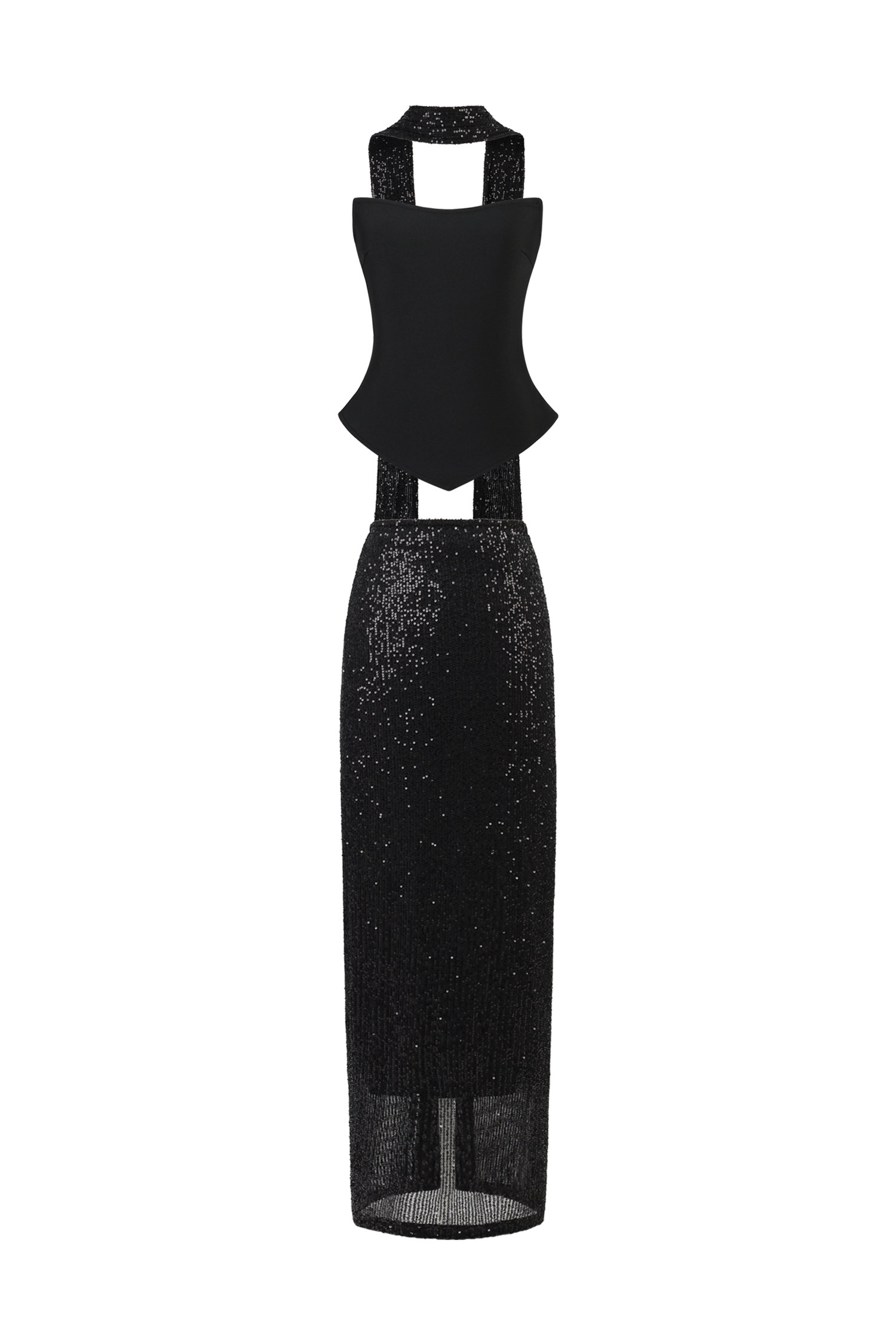 Kale Sleeveless Ribbon Sequins Bandage Maxi Two-Piece Set