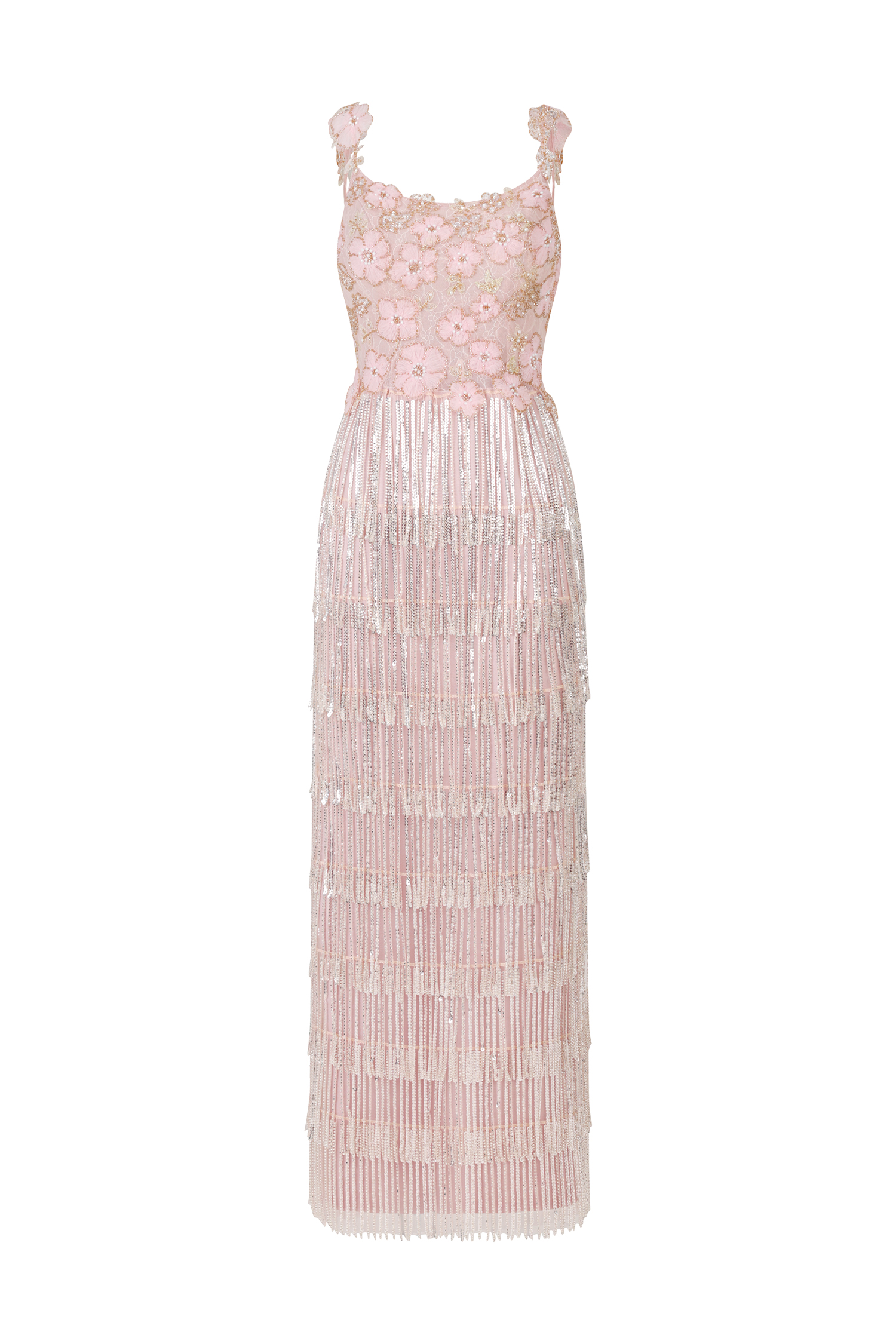 Opala Sleeveless Flowers Diamond Tassels Maxi Dress