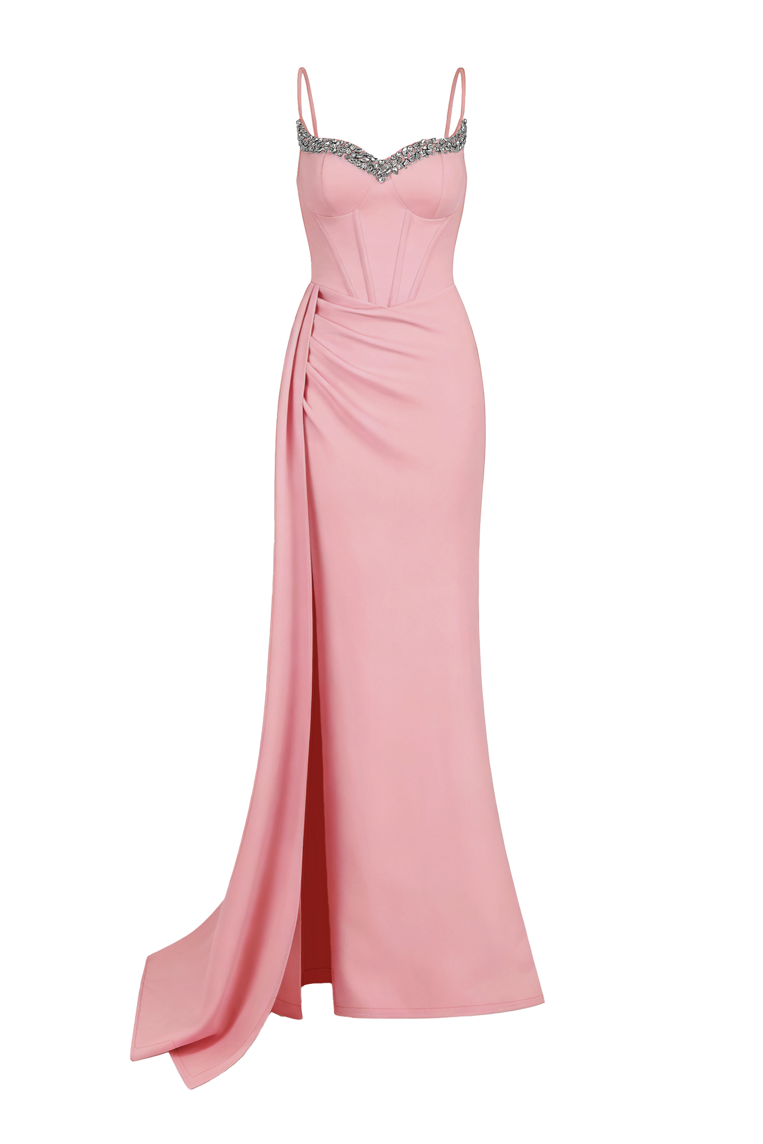 Ethel Sleeveless Strap Slit Diamond Pink Maxi Dress